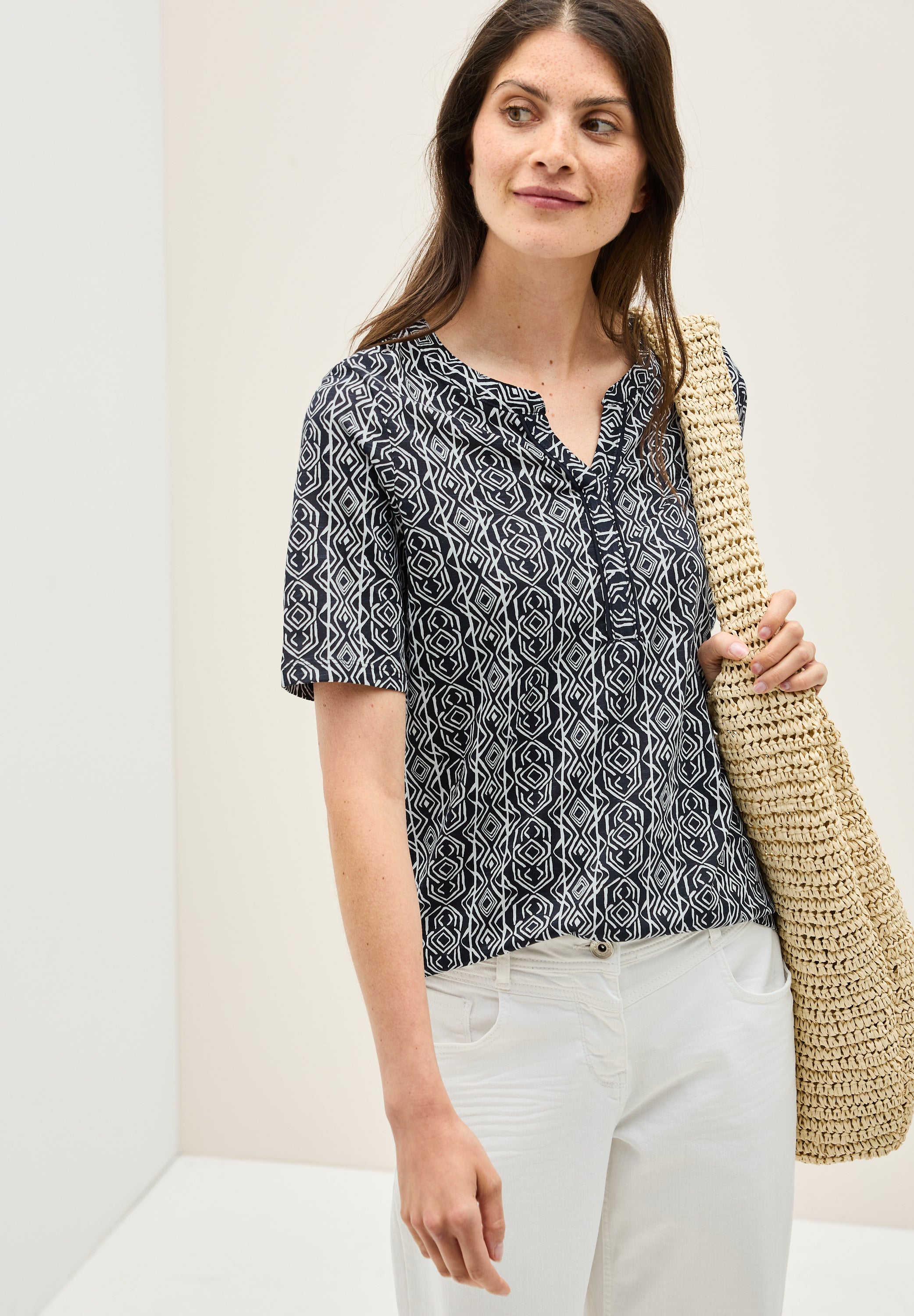 CECIL Tunika T-Shirt Damen mit geschlitztem Ausschnitt