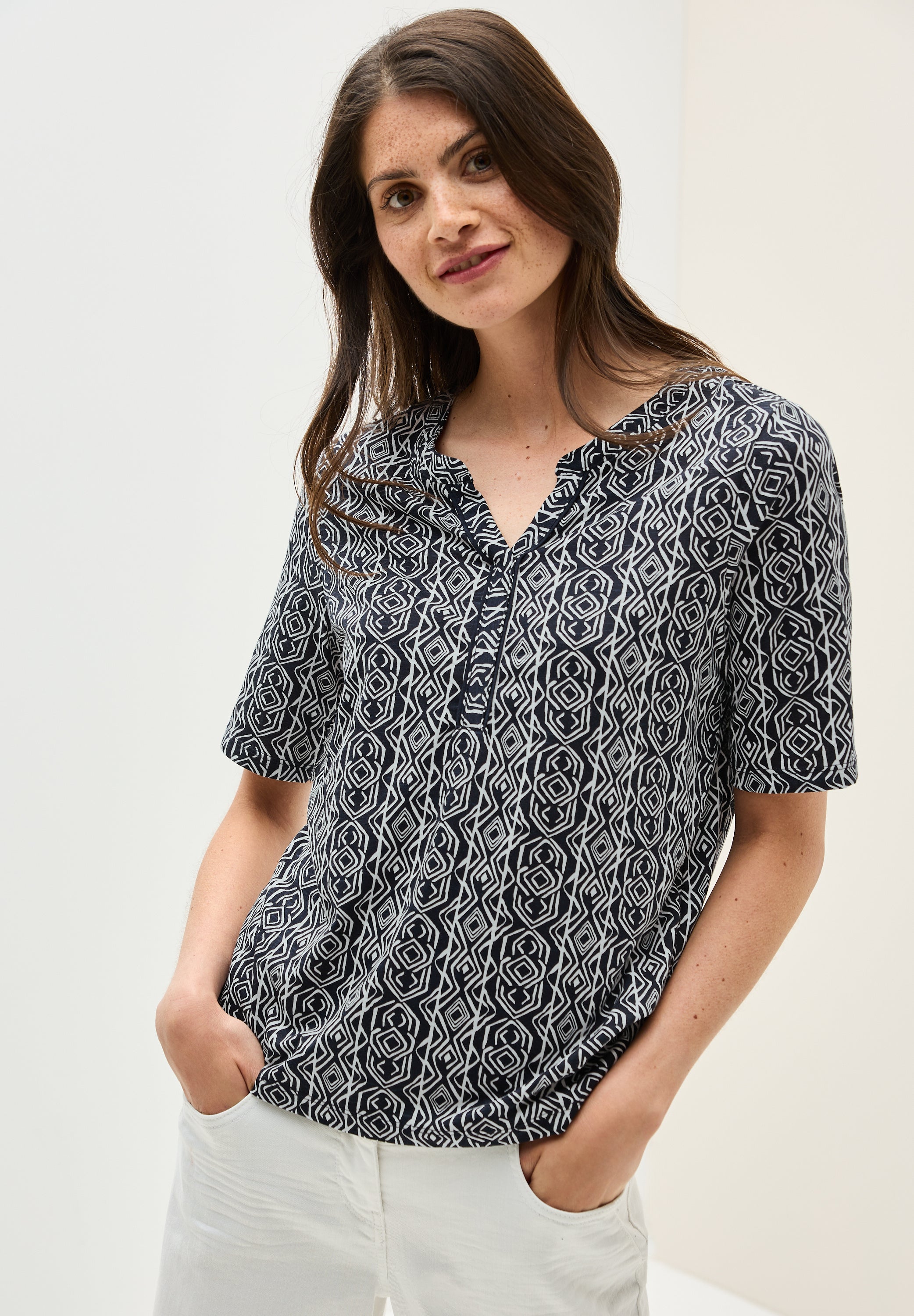 CECIL Tunika T-Shirt Damen mit geschlitztem Ausschnitt