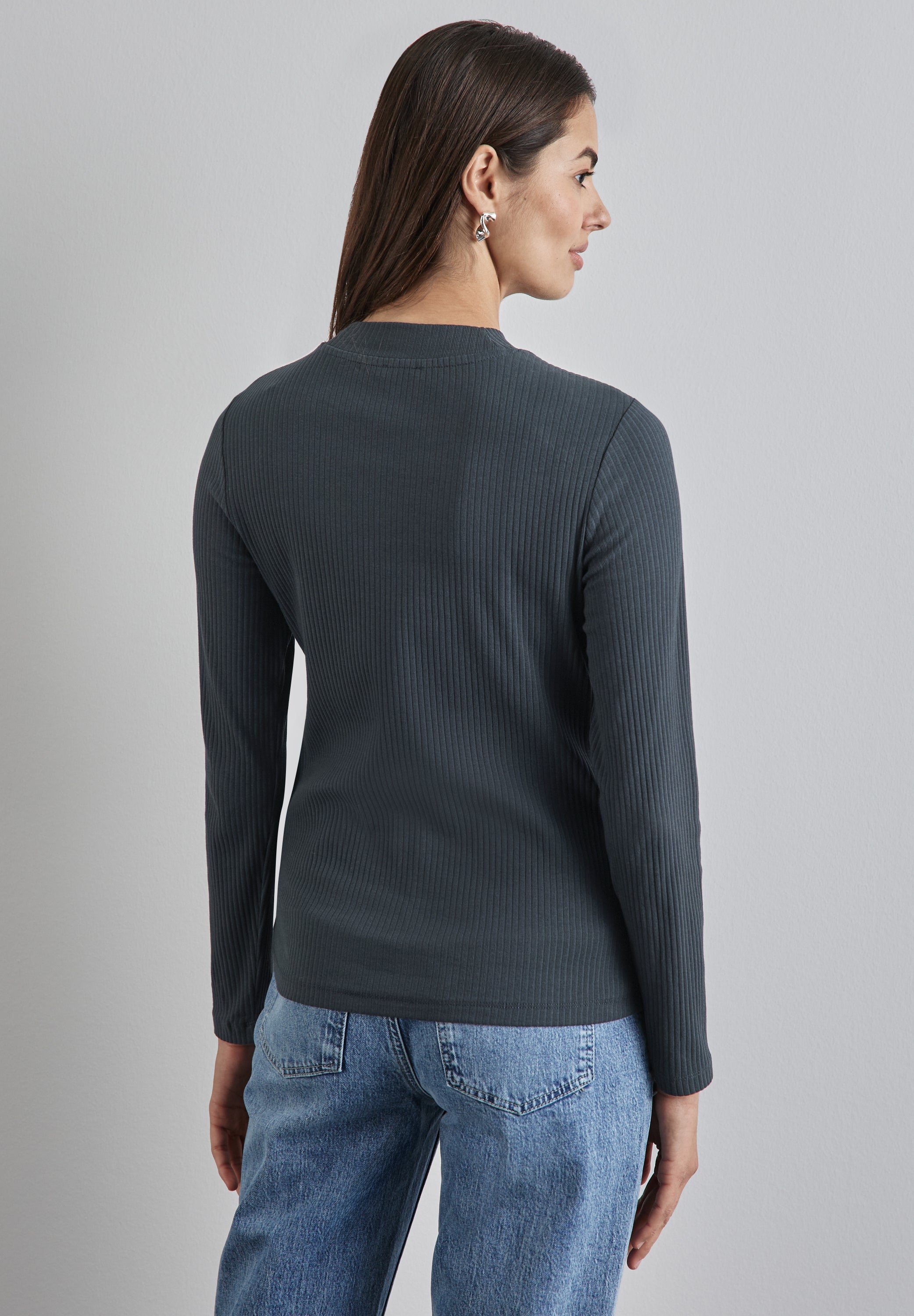 Street One Langarmshirt Damen mit Turtleneck und Rippstruktur