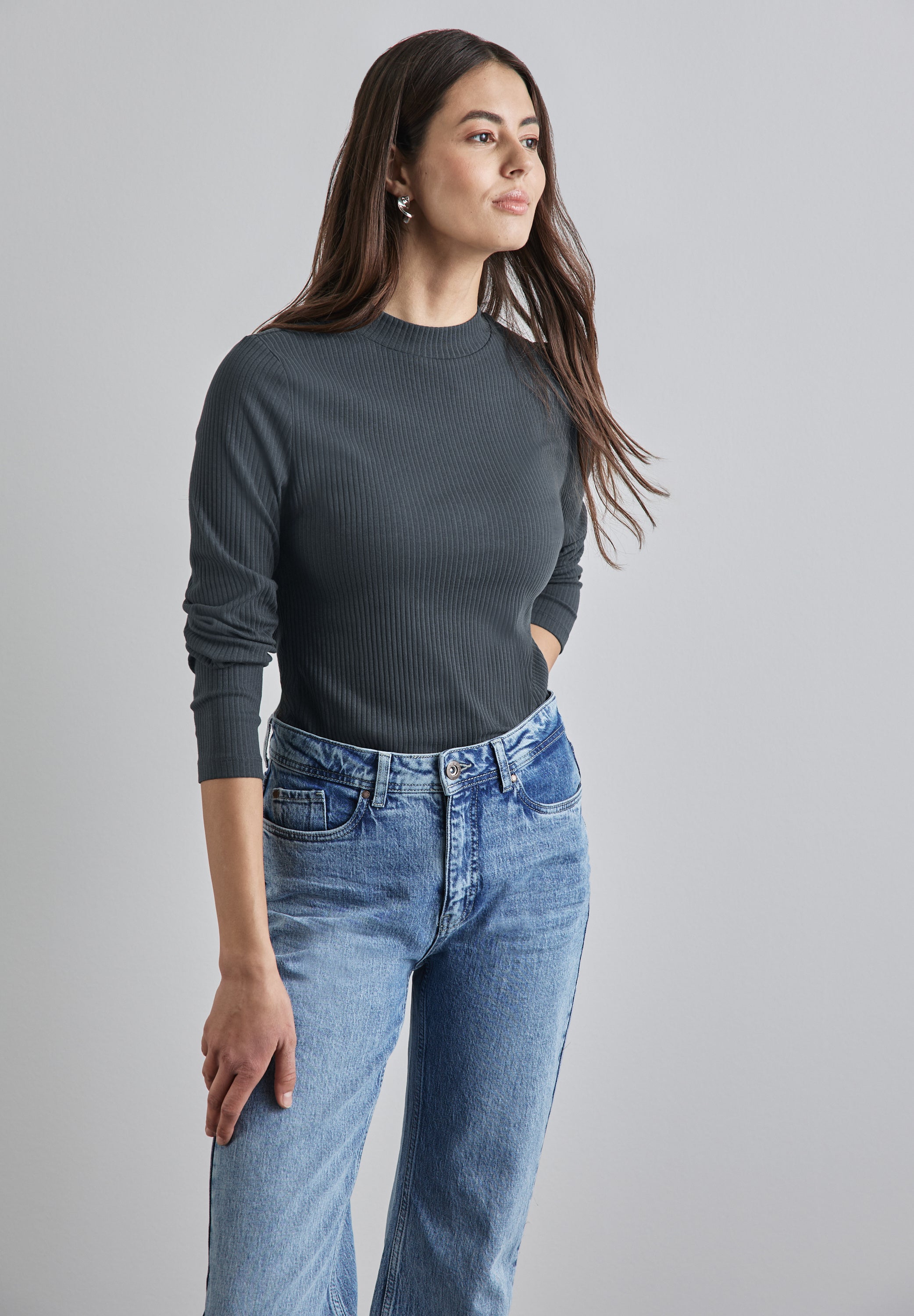 Street One Langarmshirt Damen mit Turtleneck und Rippstruktur