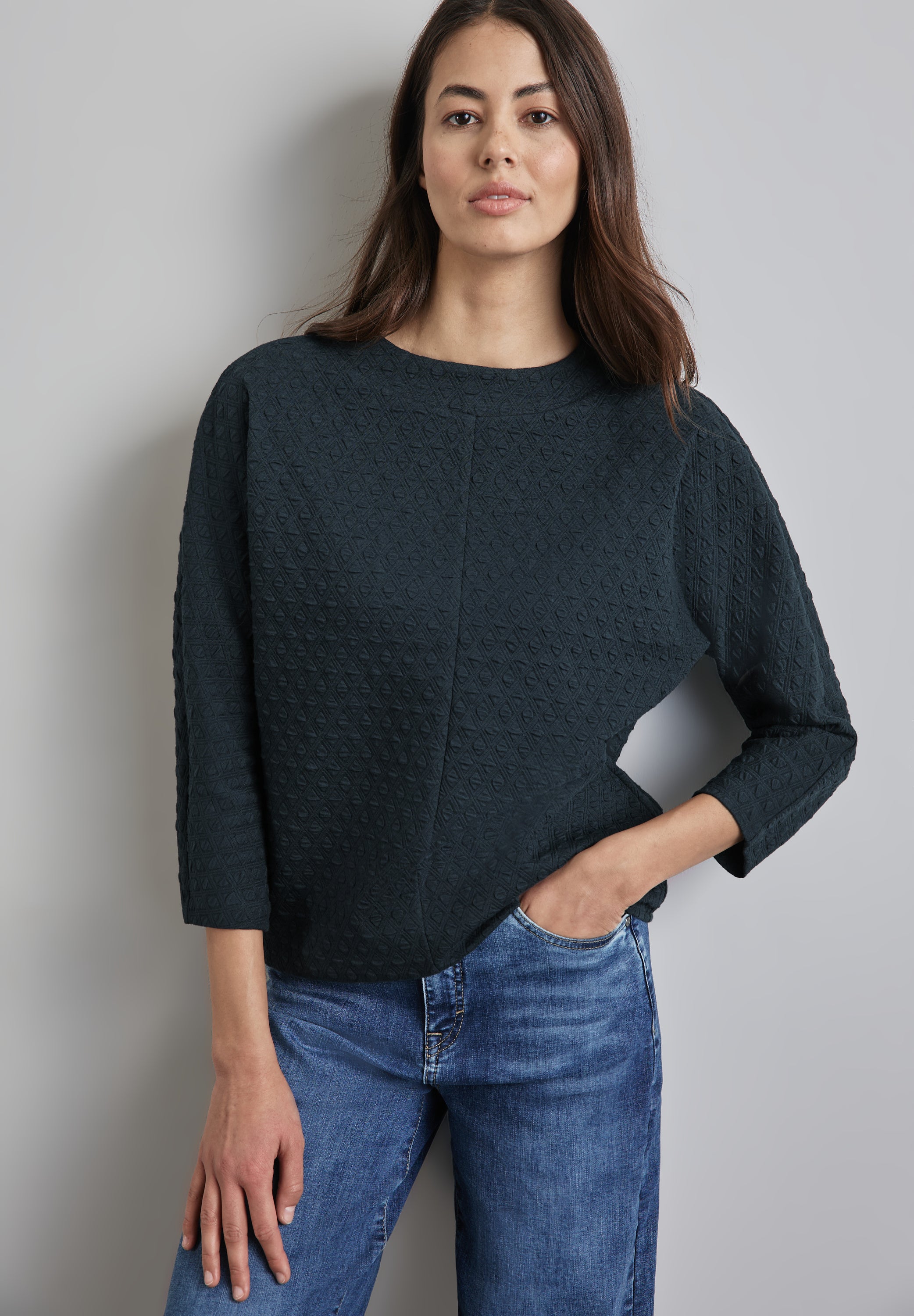 Street One Strukturshirt Damen Turtleneck 3/4-Ärmel Stretch Baumwolle