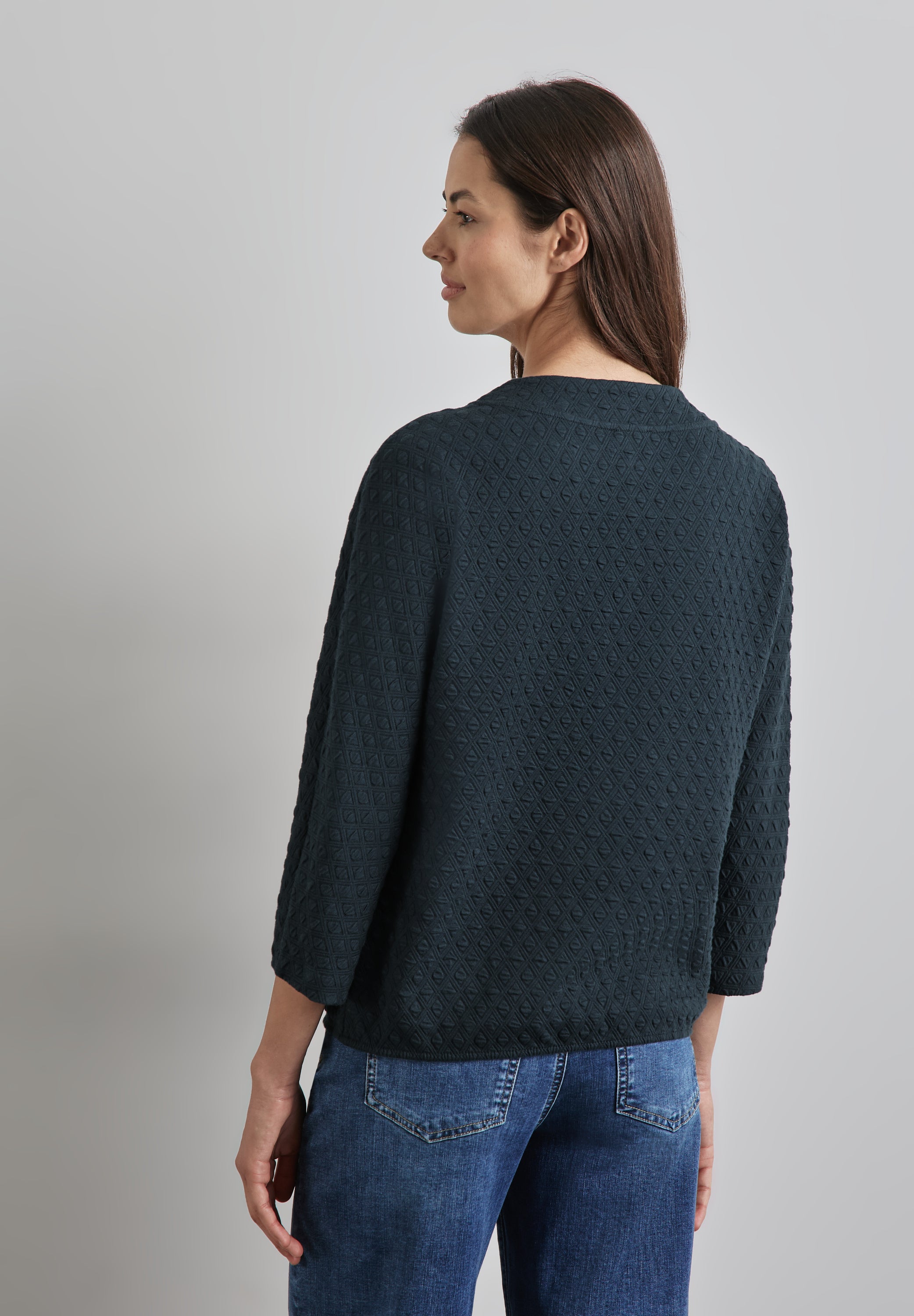 Street One Strukturshirt Damen Turtleneck 3/4-Ärmel Stretch Baumwolle