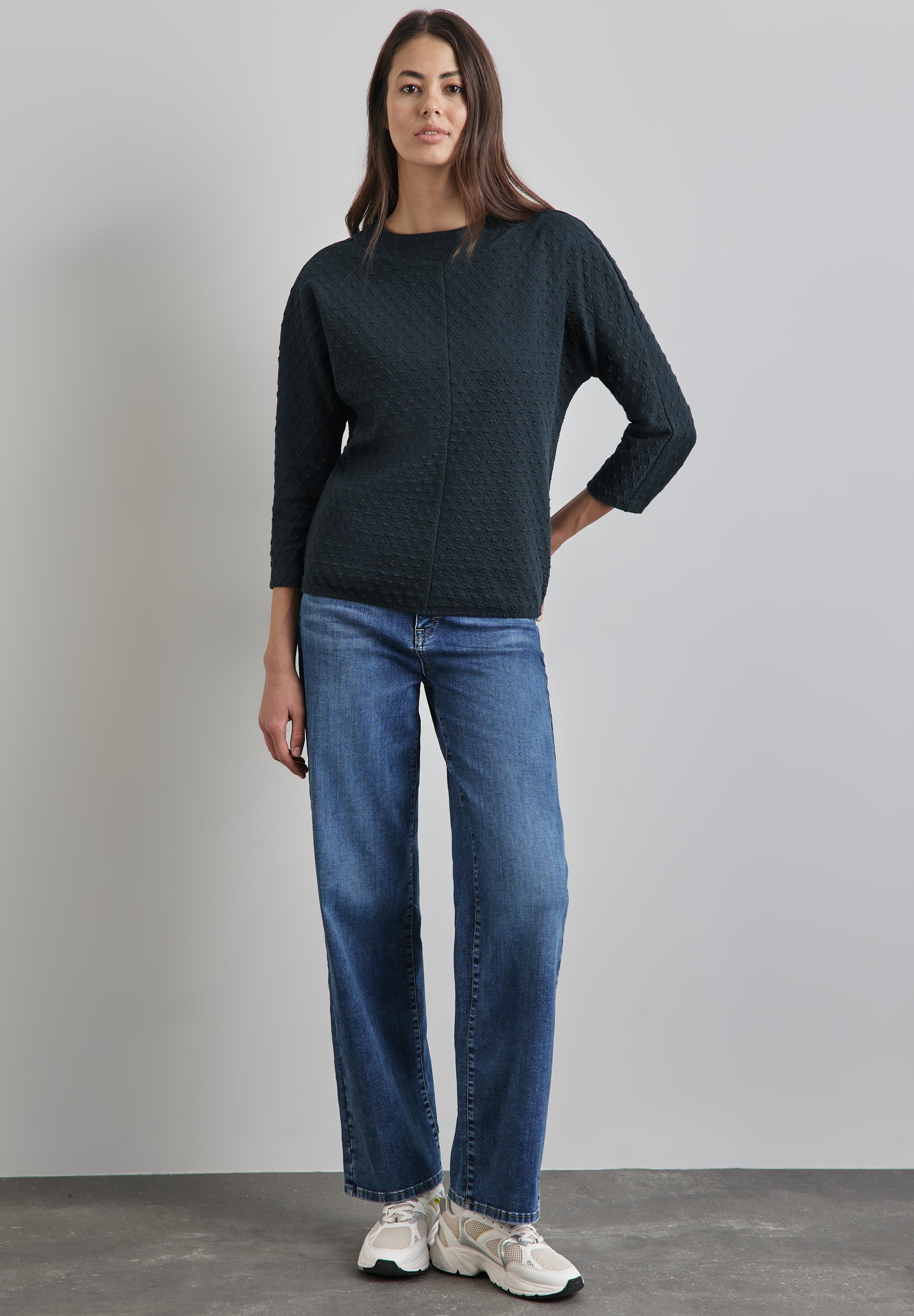 Street One Strukturshirt Damen Turtleneck 3/4-Ärmel Stretch Baumwolle