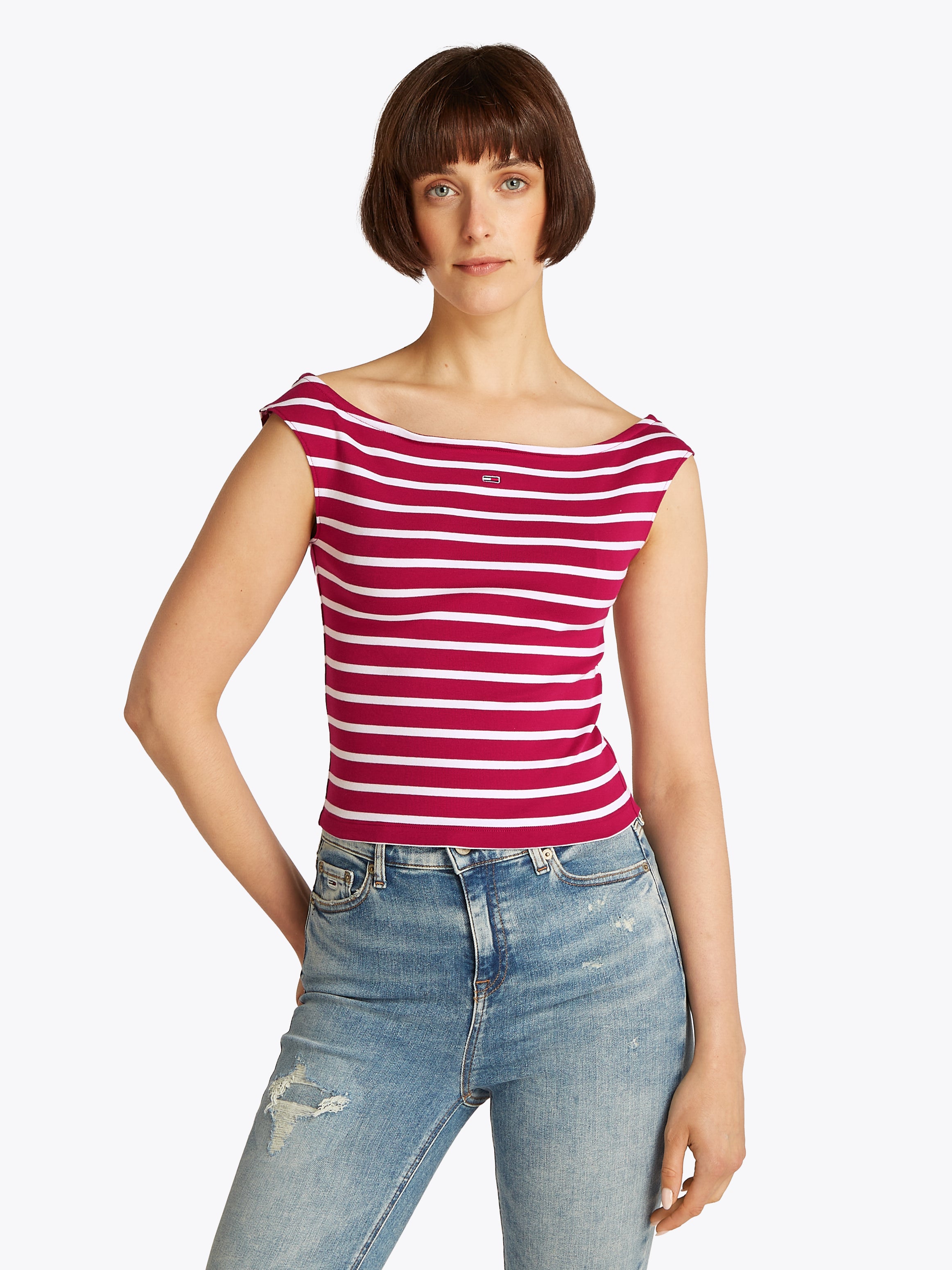 TJW BOAT NECK TOP SS EXT Damen Sommer-Shirt aus Baumwolle und Elasthan