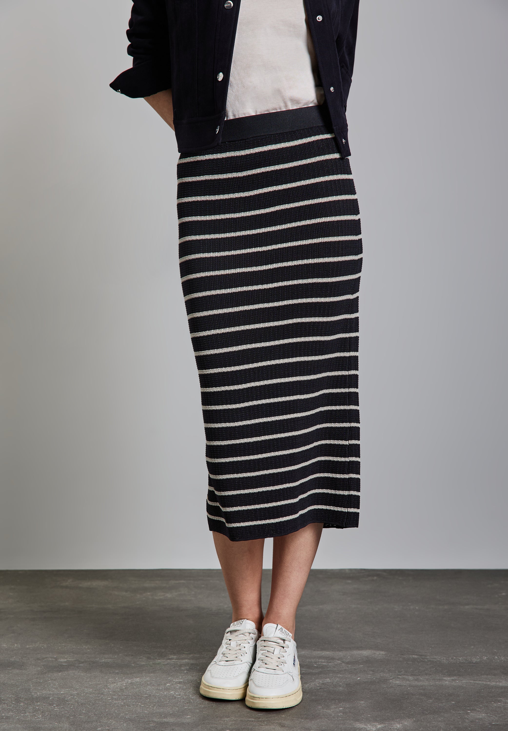 Street One Midi-Rock Damen Elastischer Bund Rippstruktur Viskosemix