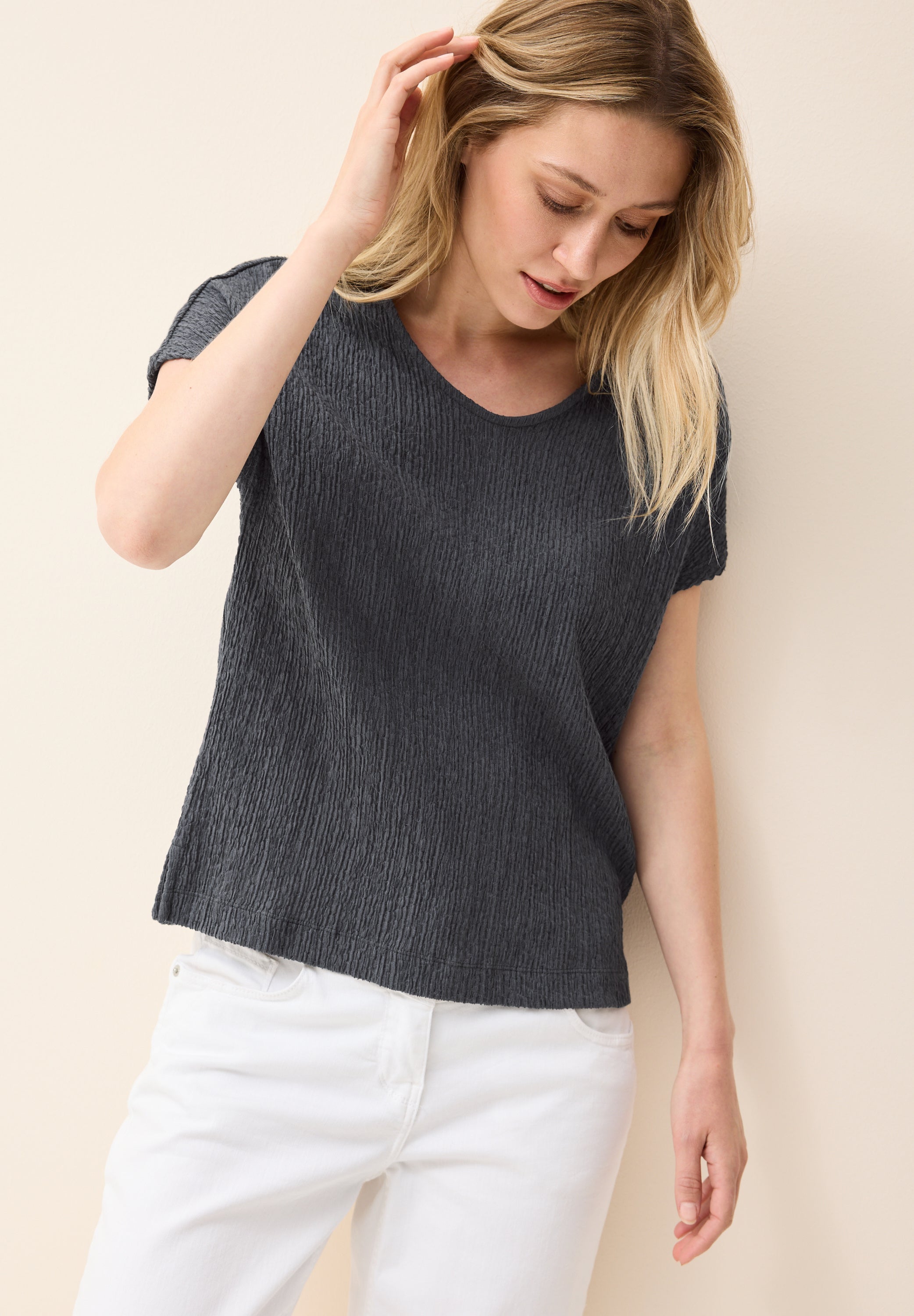 CECIL Smok-Struktur T-Shirt Damen Angenehmer Tragekomfort