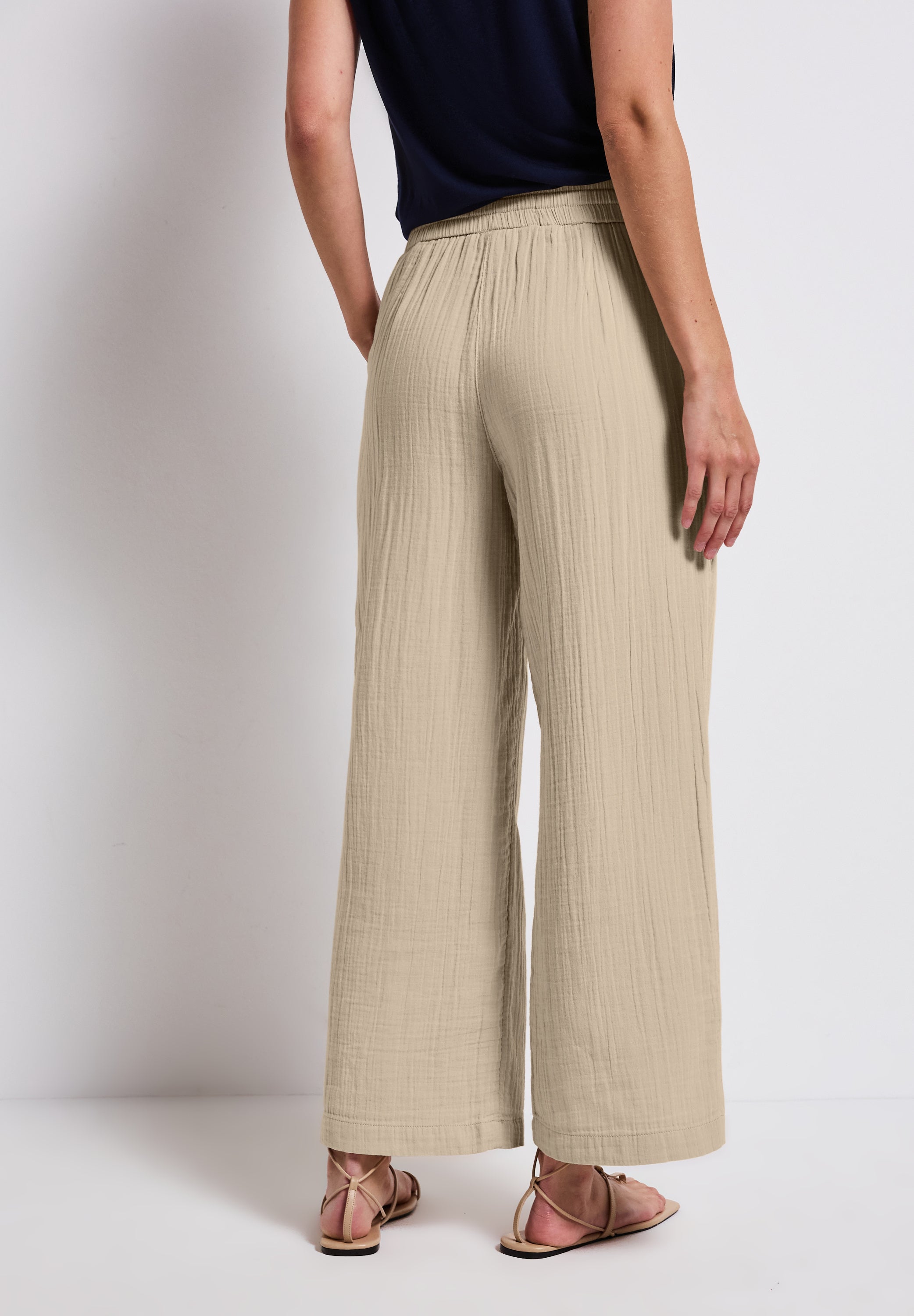 Street One Musselin Hose Damen Loose Fit High Waist Wide Legs