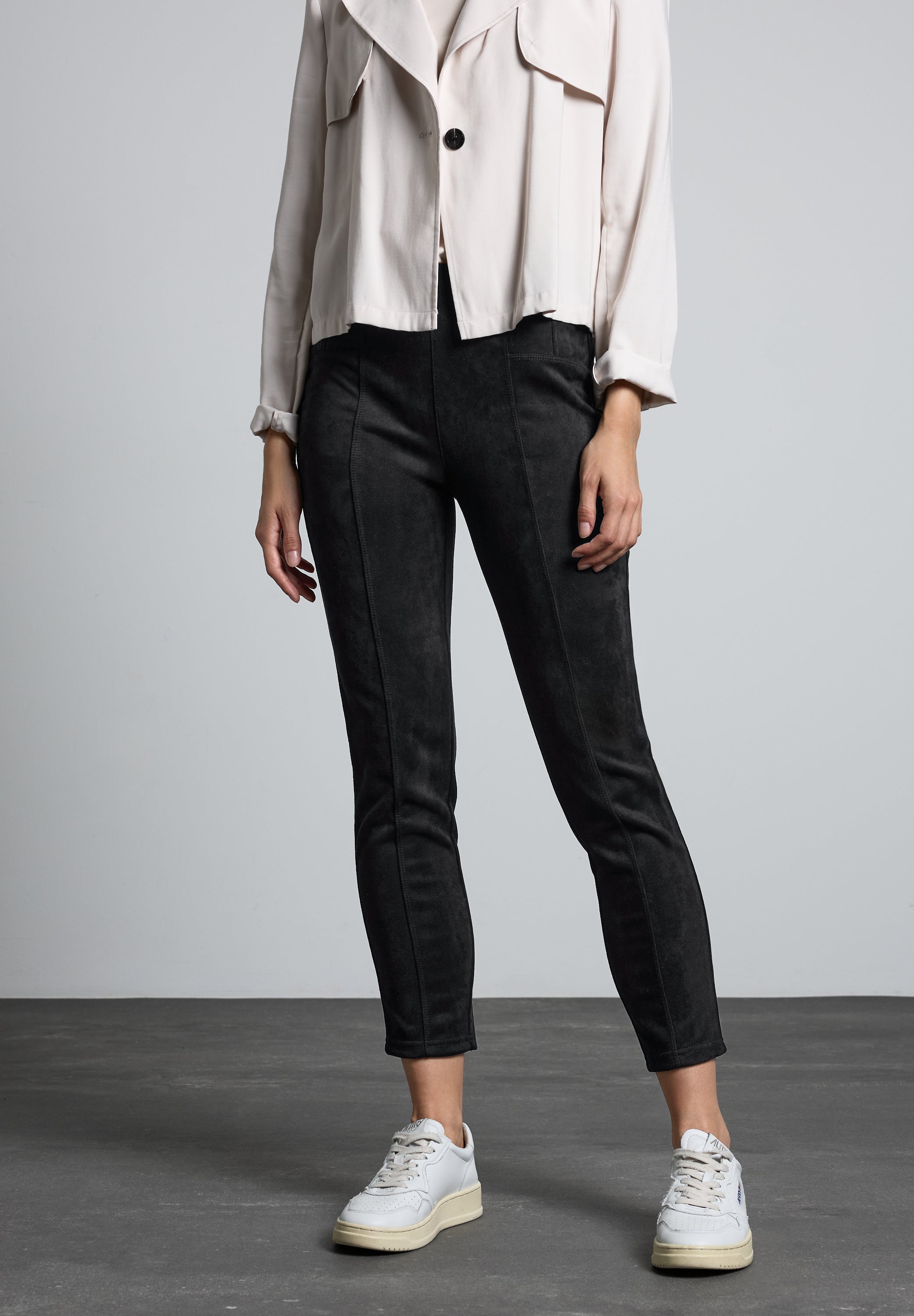Street One Damen Hose Skinny Fit High Waist Velours-Look