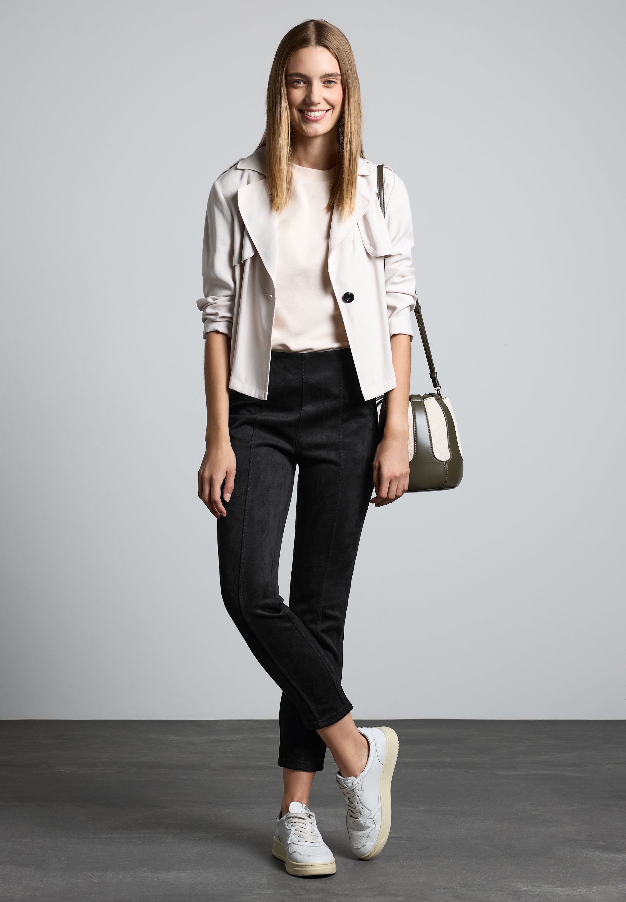 Street One Damen Hose Skinny Fit High Waist Velours-Look