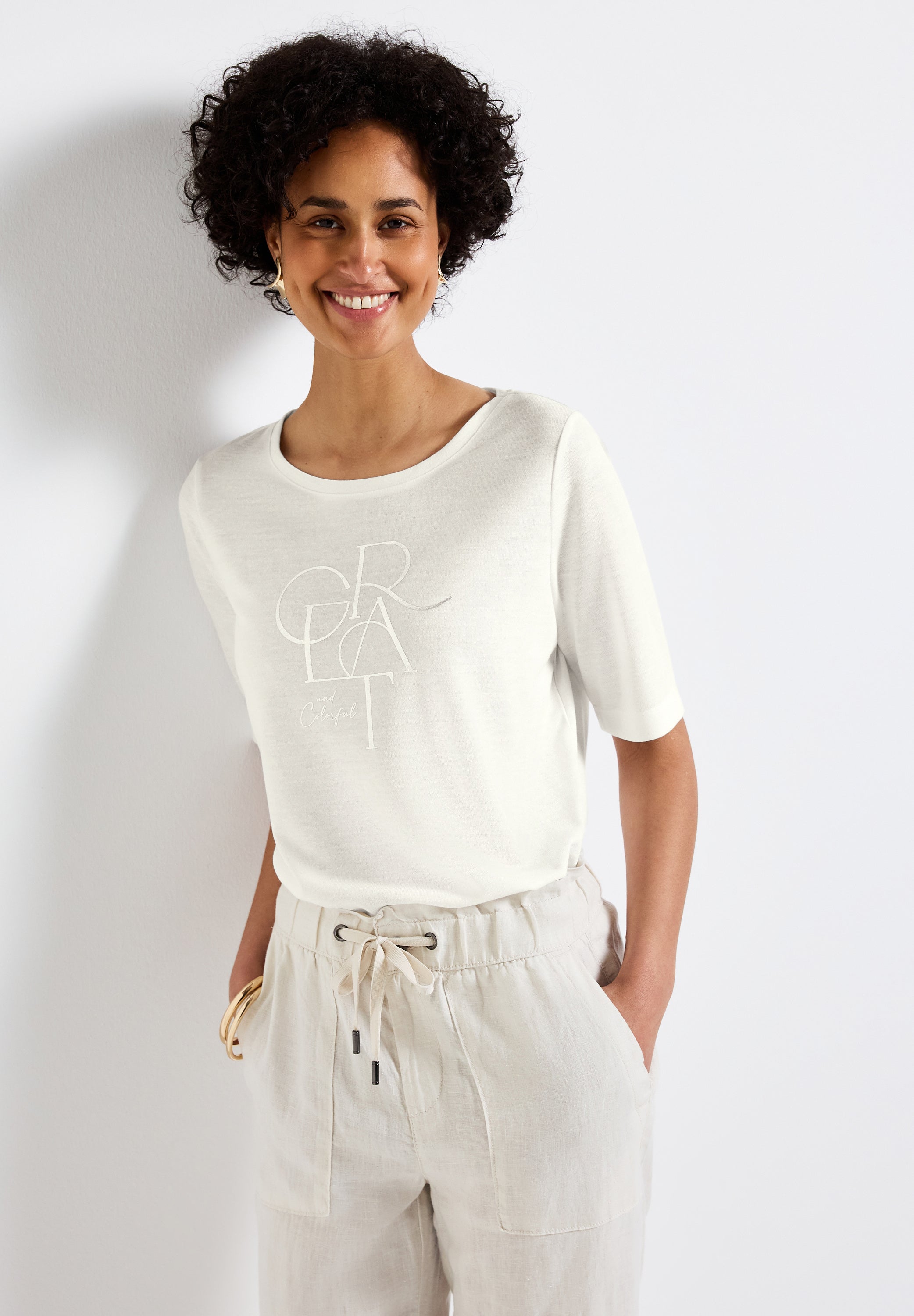 Street One T-Shirt Damen Glänzendes Wording Sommerlook