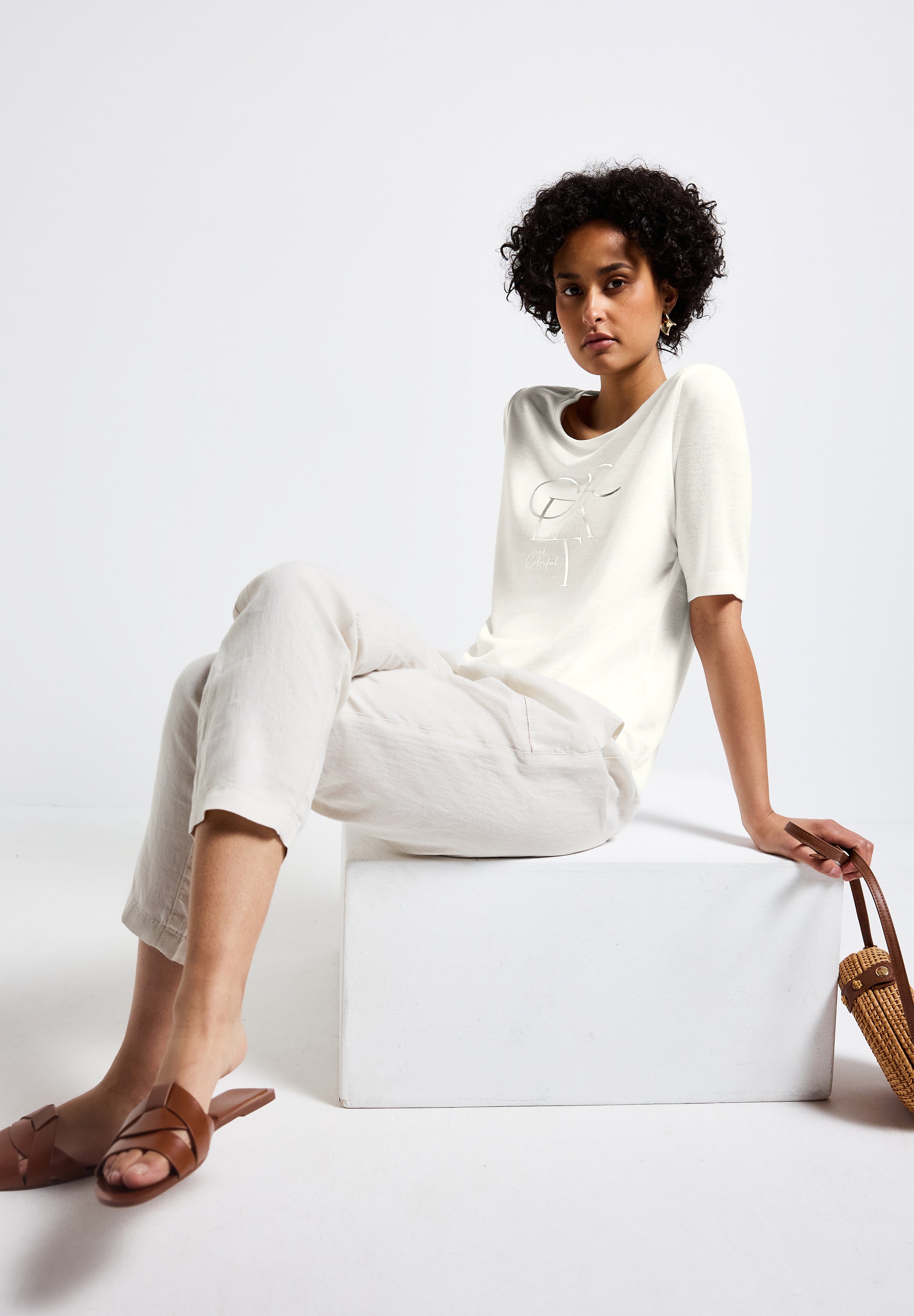 Street One T-Shirt Damen Glänzendes Wording Sommerlook