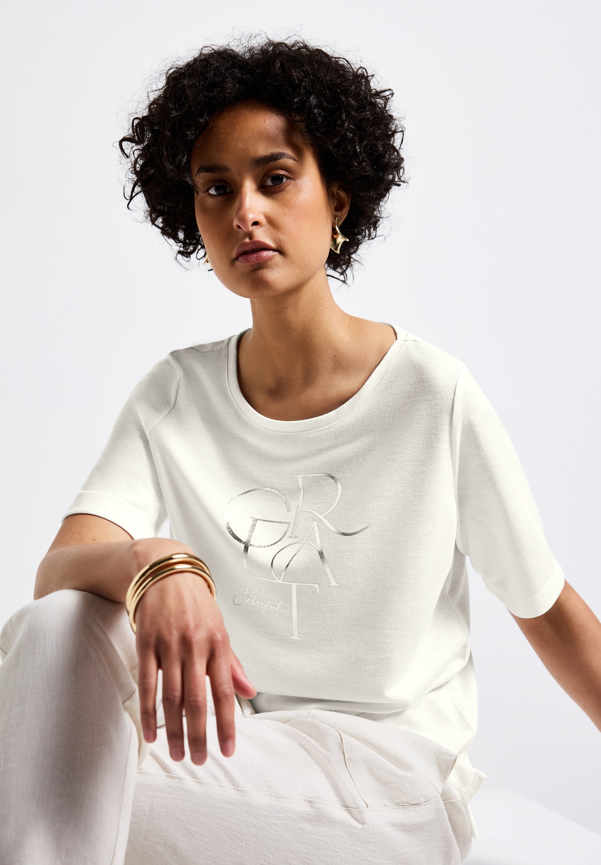 Street One T-Shirt Damen Glänzendes Wording Sommerlook