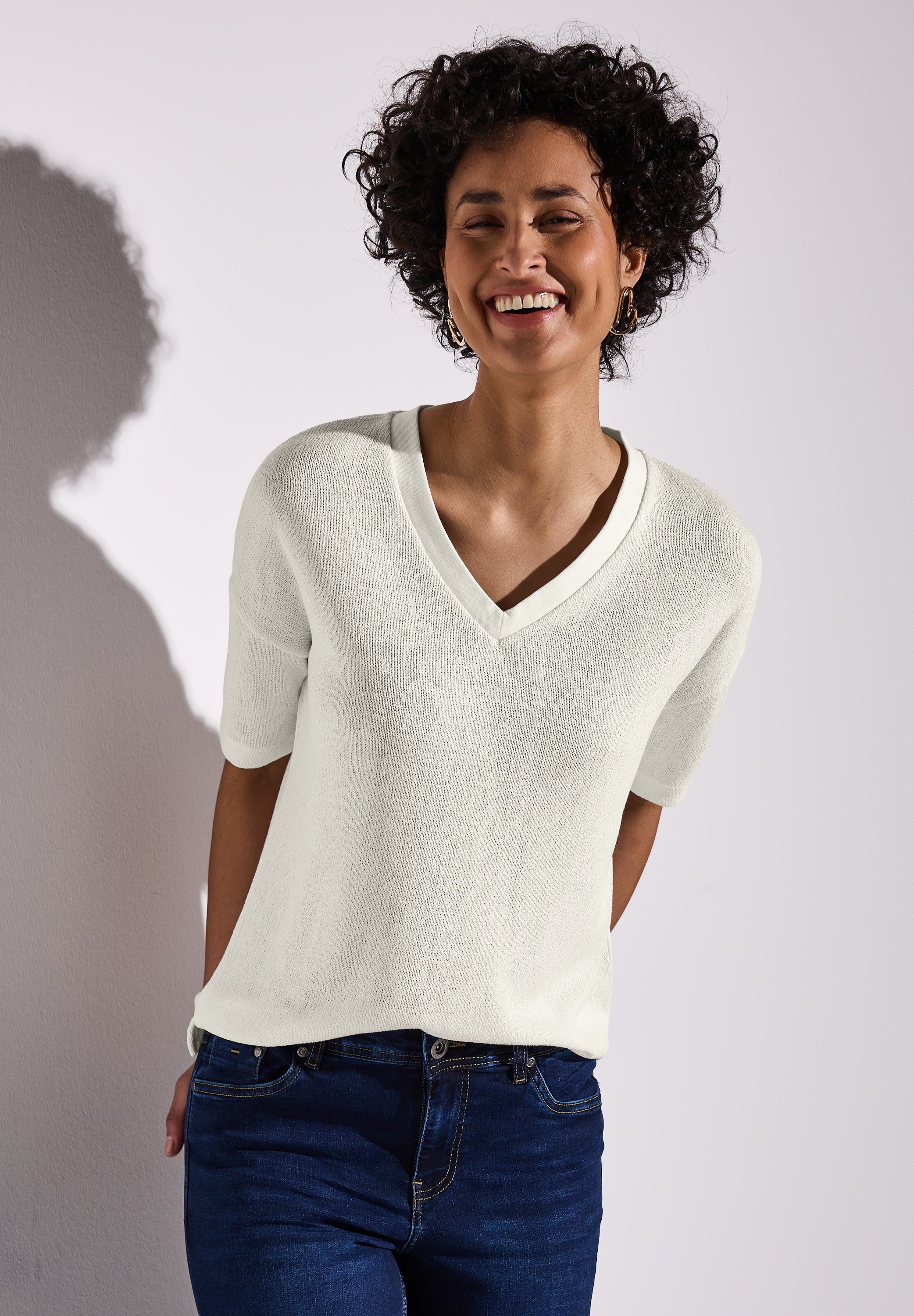 Street One Strick-Look T-Shirt Damen V-Ausschnitt Bequem