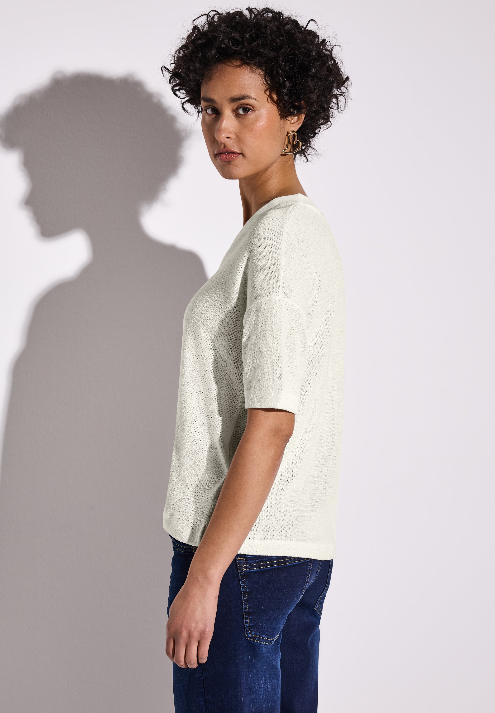 Street One Strick-Look T-Shirt Damen V-Ausschnitt Bequem