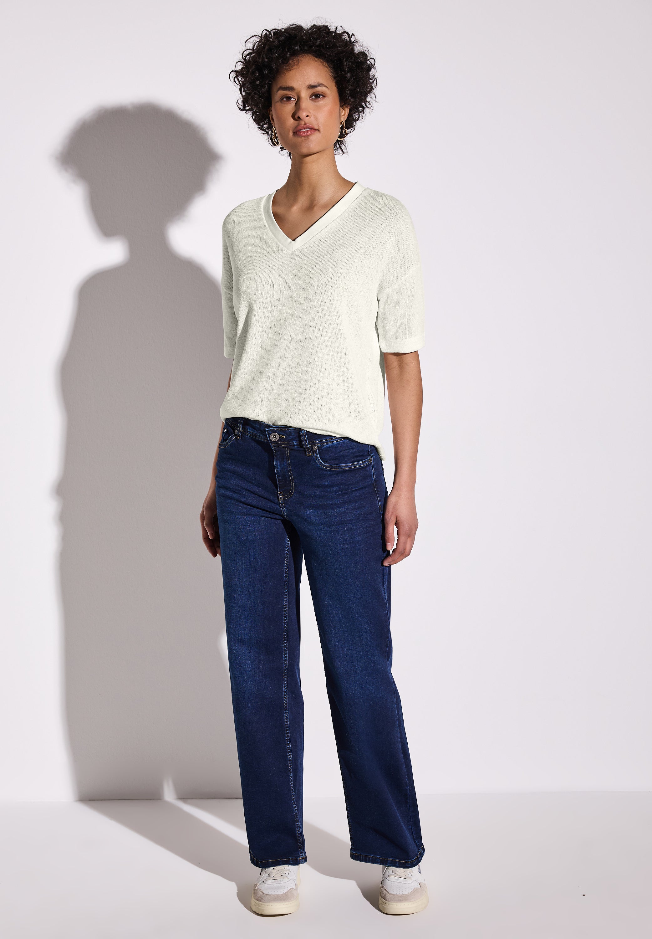 Street One Strick-Look T-Shirt Damen V-Ausschnitt Bequem