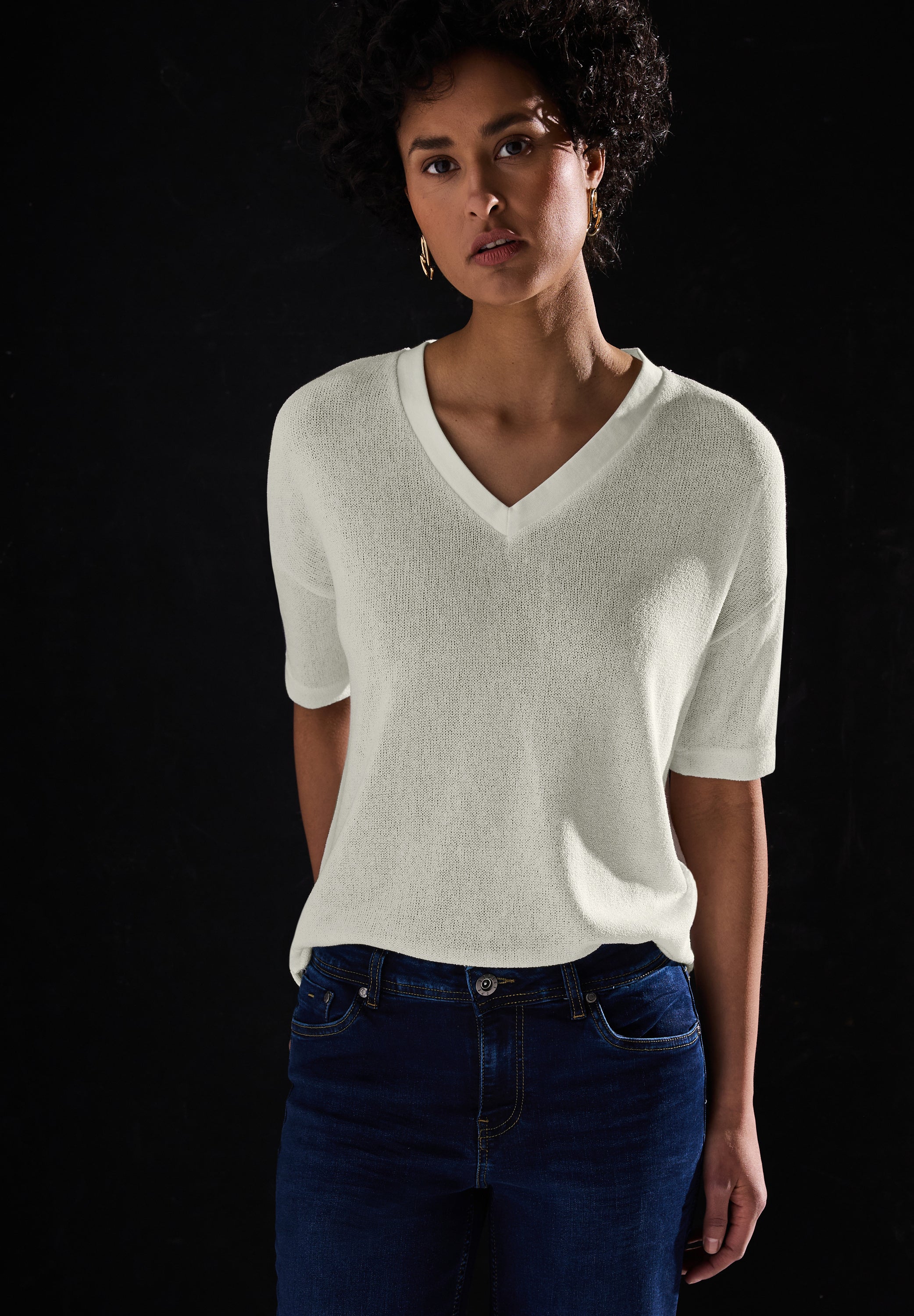 Street One Strick-Look T-Shirt Damen V-Ausschnitt Bequem