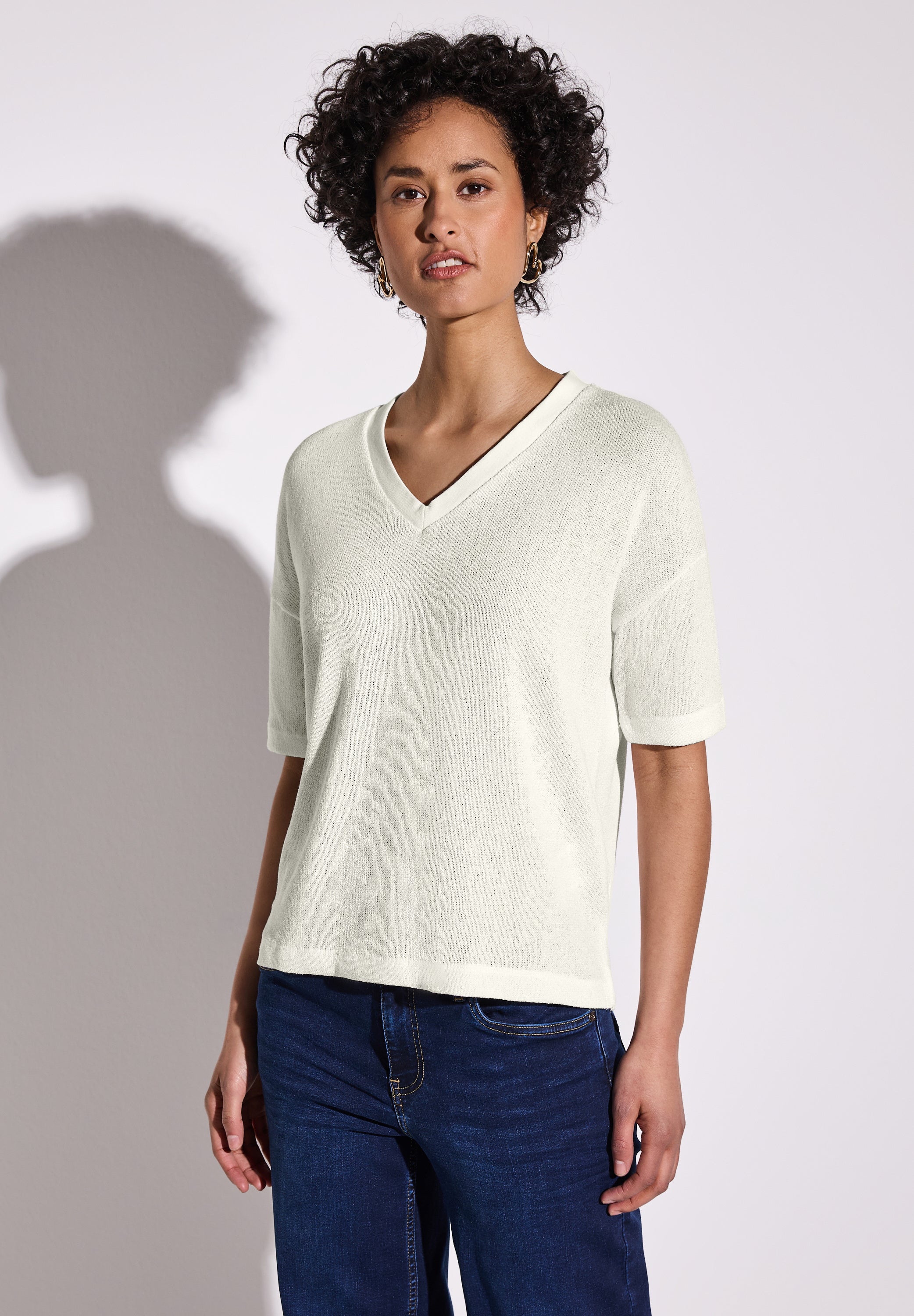 Street One Strick-Look T-Shirt Damen V-Ausschnitt Bequem