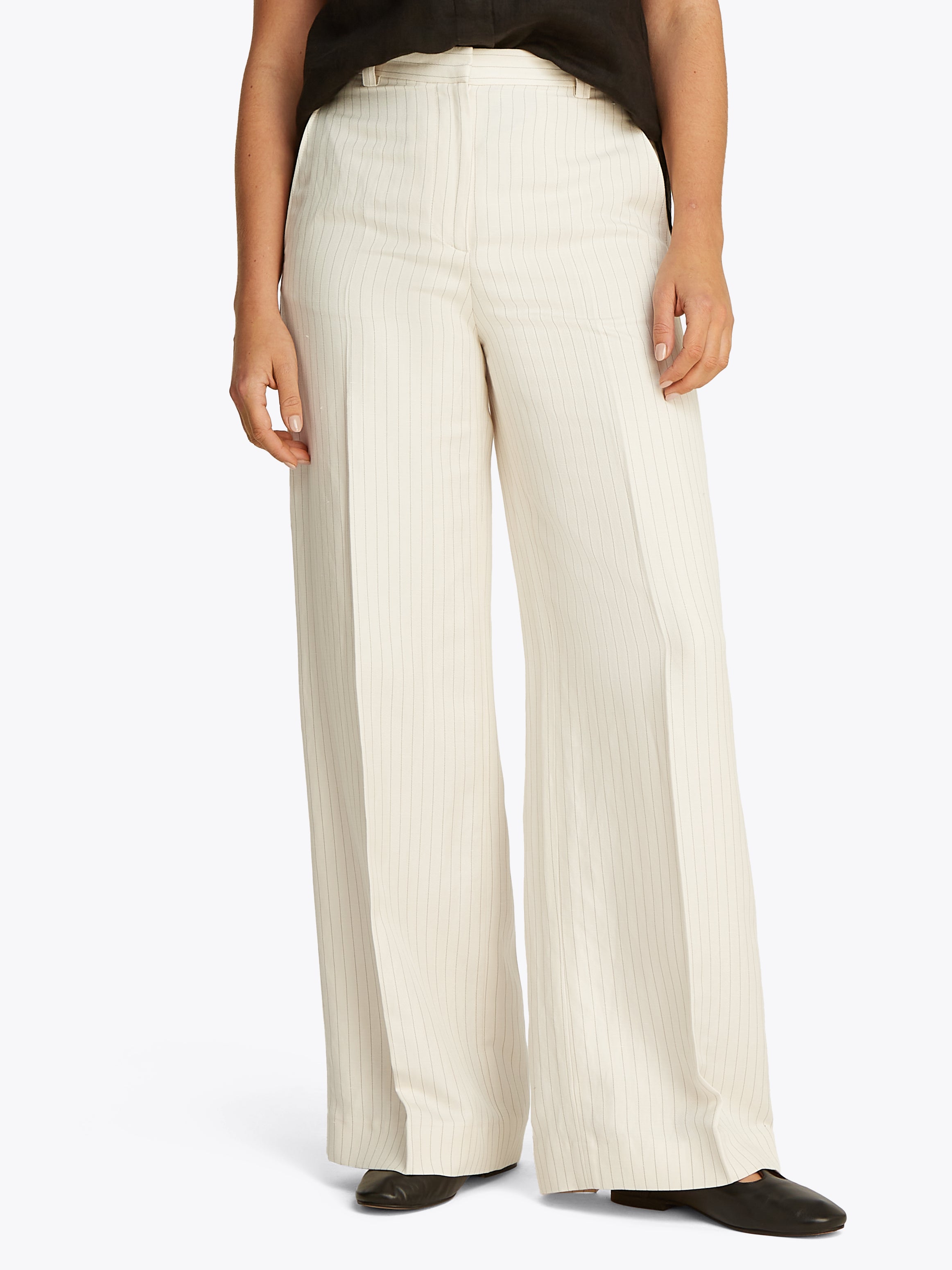 Theur VISCOSE LINEN WIDE LEG PANTS Damen cream/ grey pinstripe