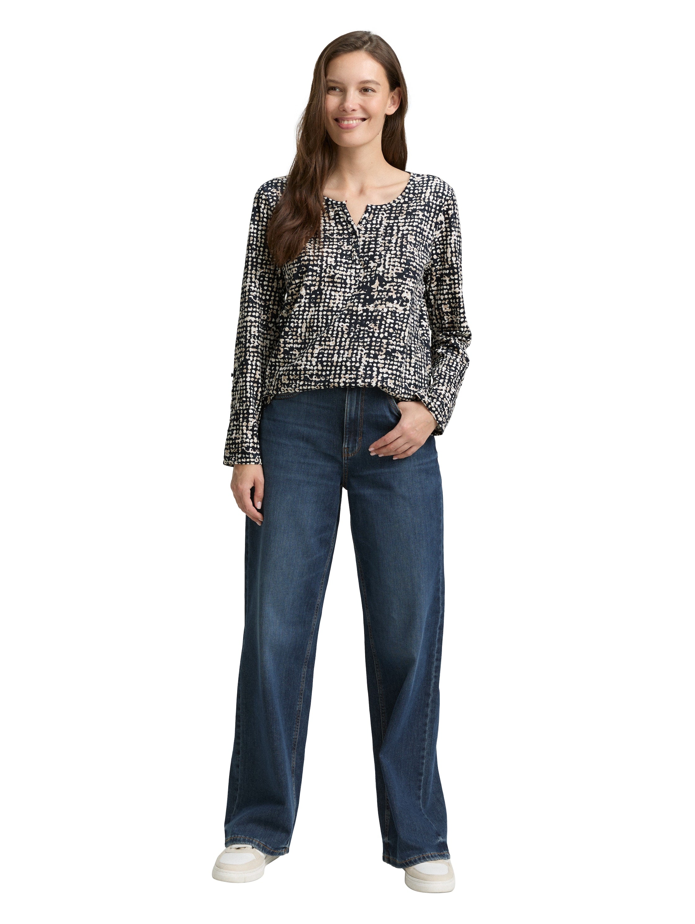 Fashionista Langarmshirt Damen Henley Bluse Elegant