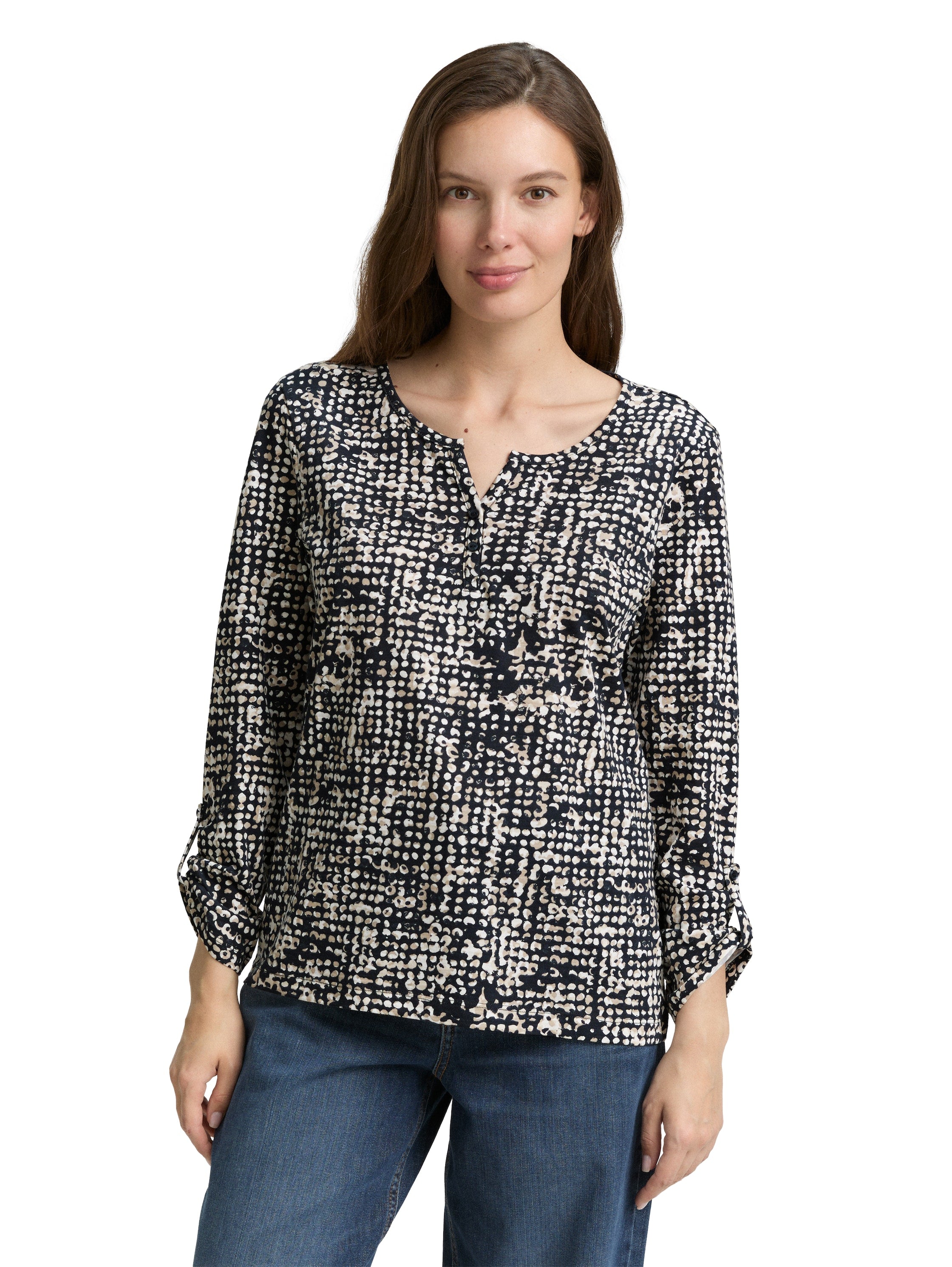 Fashionista Langarmshirt Damen Henley Bluse Elegant