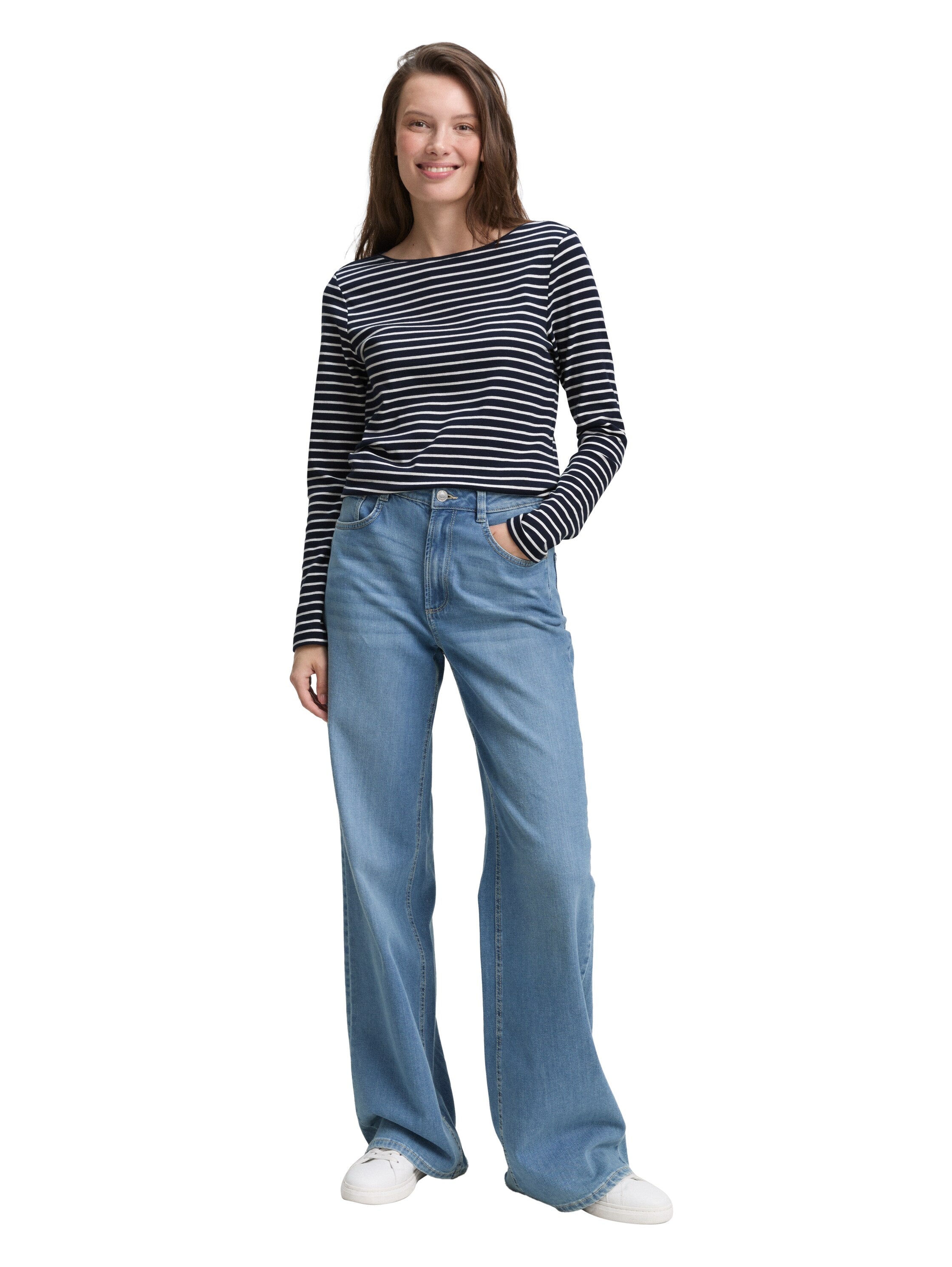 Tom Tailor Damen Langarmshirt U-Boot-Ausschnitt Baumwolle Elasthan