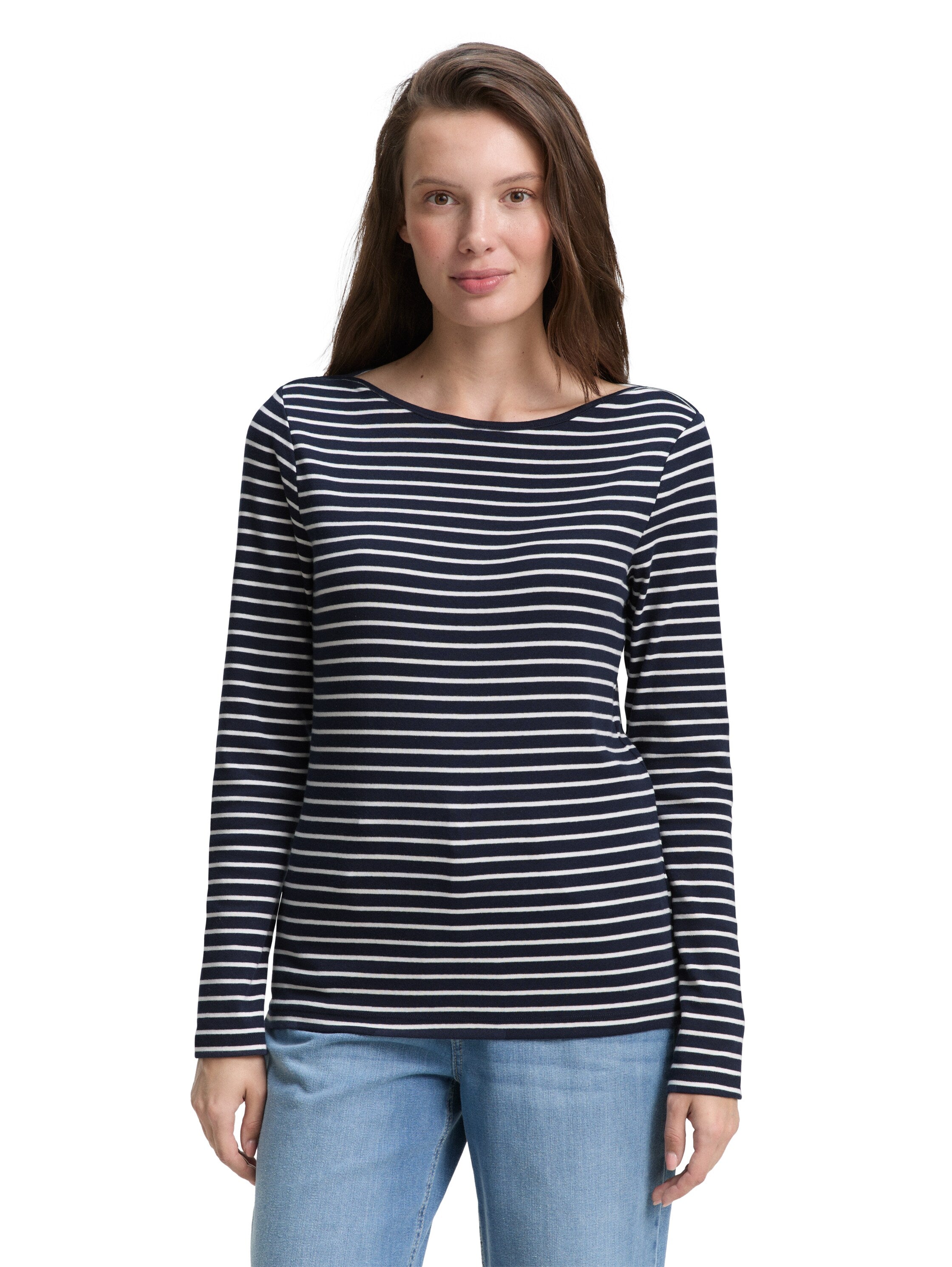 Tom Tailor Damen Langarmshirt U-Boot-Ausschnitt Baumwolle Elasthan