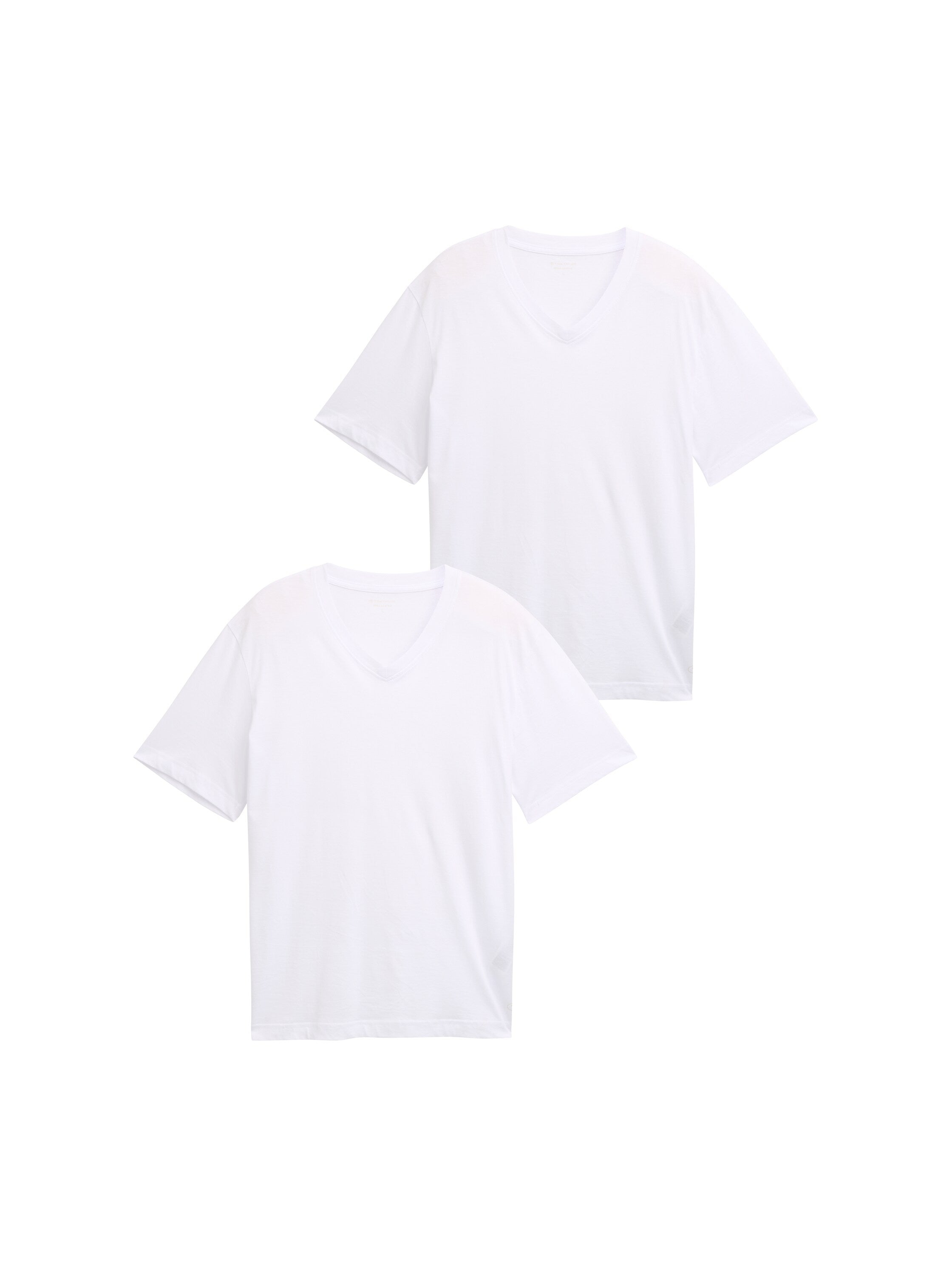 Tom Tailor Denim Male & Female Basic V-Ausschnitt T-Shirts 2er-Pack Weiß
