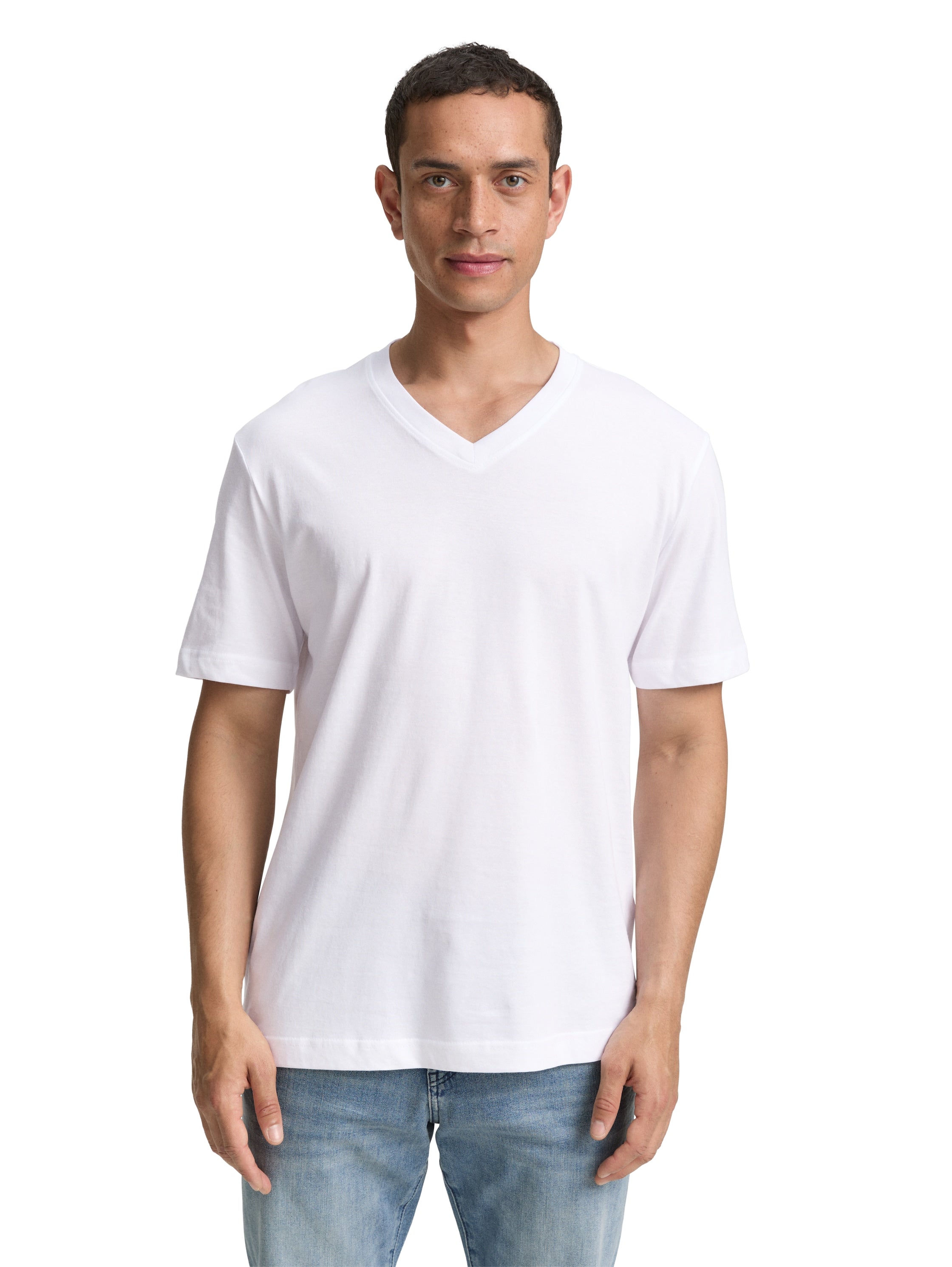 Tom Tailor Denim Male & Female Basic V-Ausschnitt T-Shirts 2er-Pack Weiß