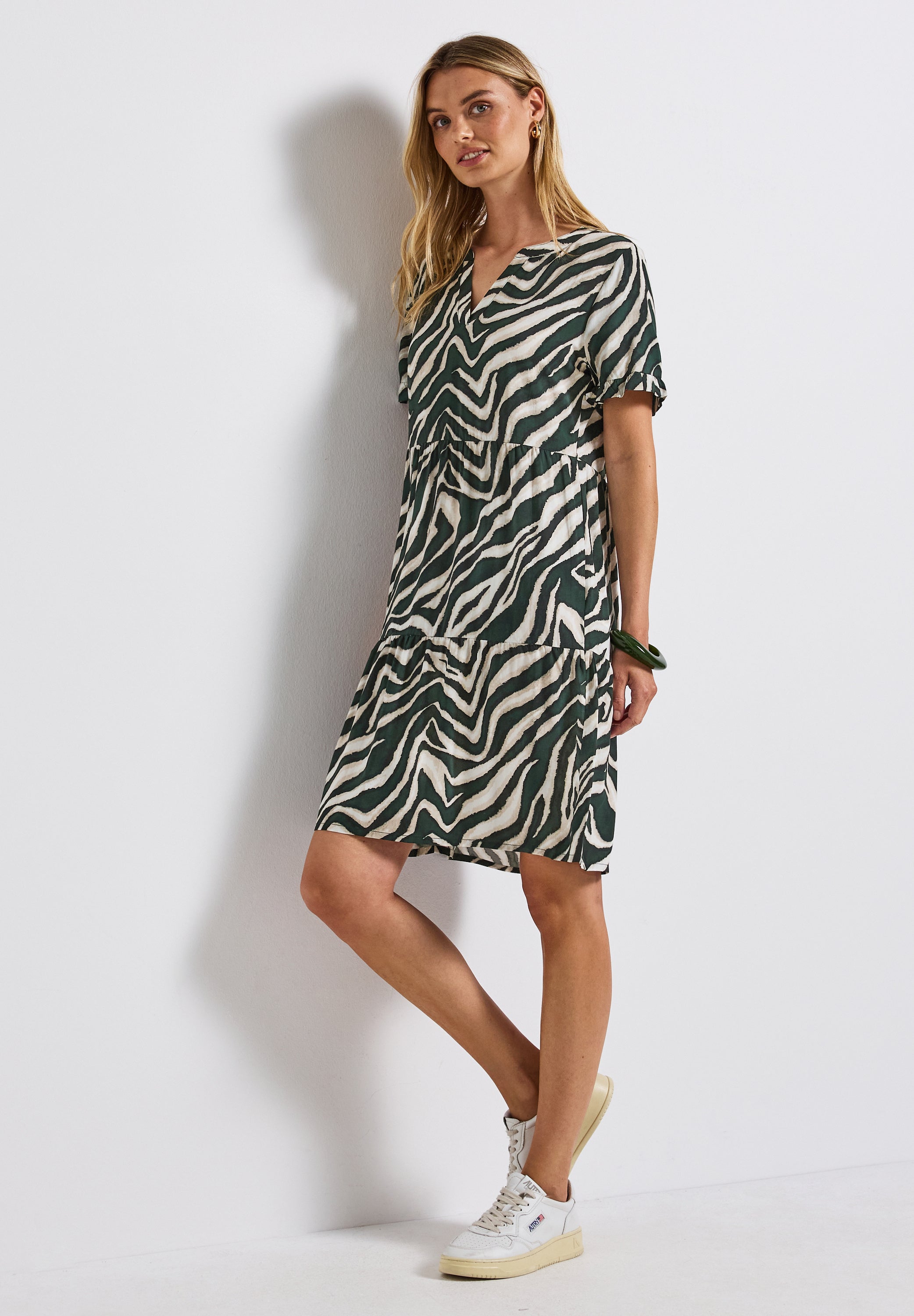 Street One Tunika-Kleid Damen mit grafischem Muster und geschlitztem Ausschnitt