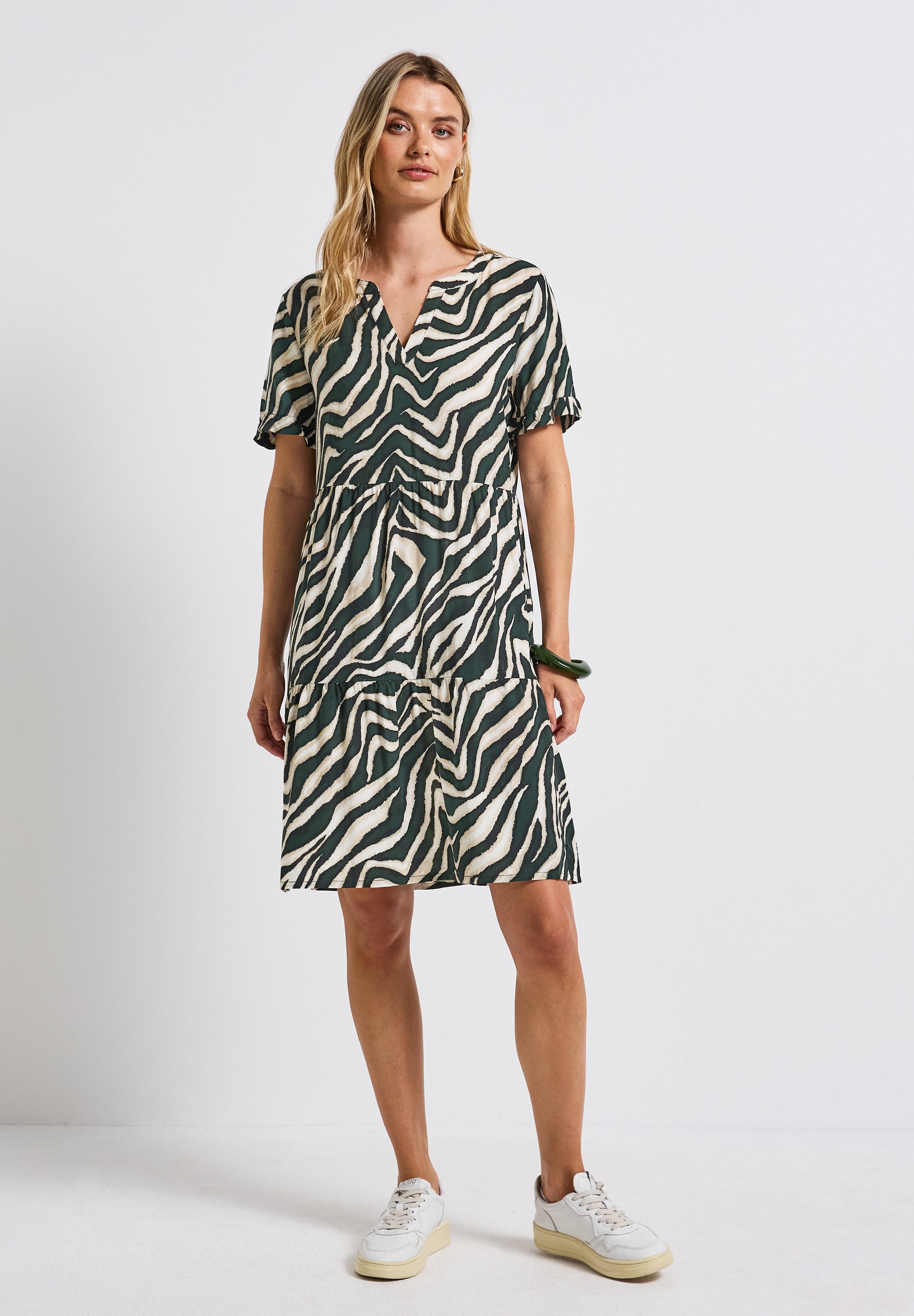 Street One Tunika-Kleid Damen mit grafischem Muster und geschlitztem Ausschnitt