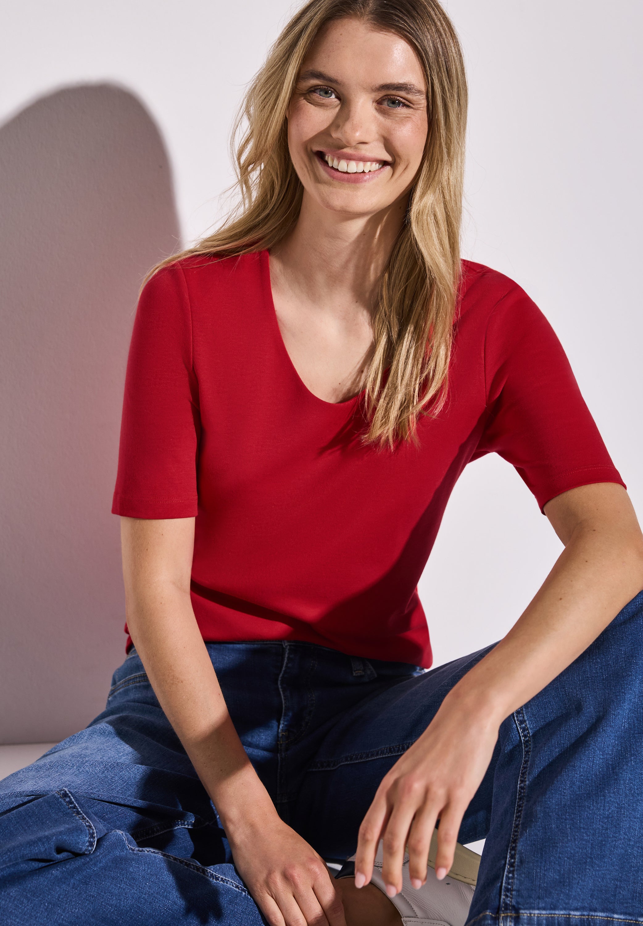 Street One Damen T-Shirt Palmira Basic Style Halbarm V-Ausschnitt