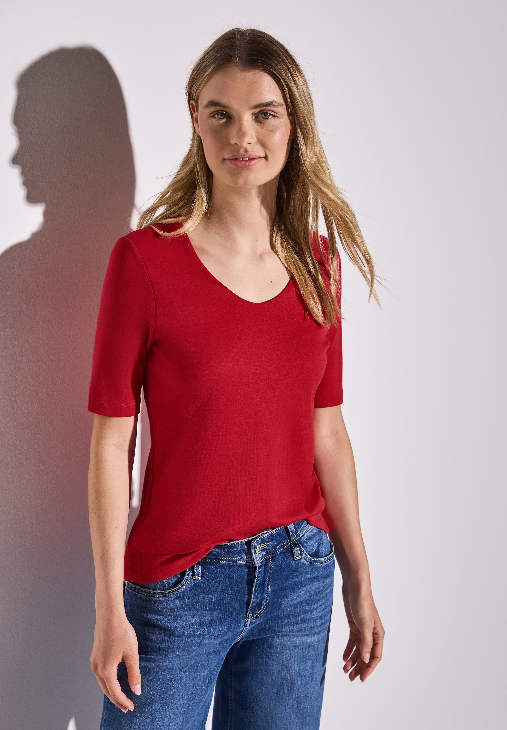 Street One Damen T-Shirt Palmira Basic Style Halbarm V-Ausschnitt