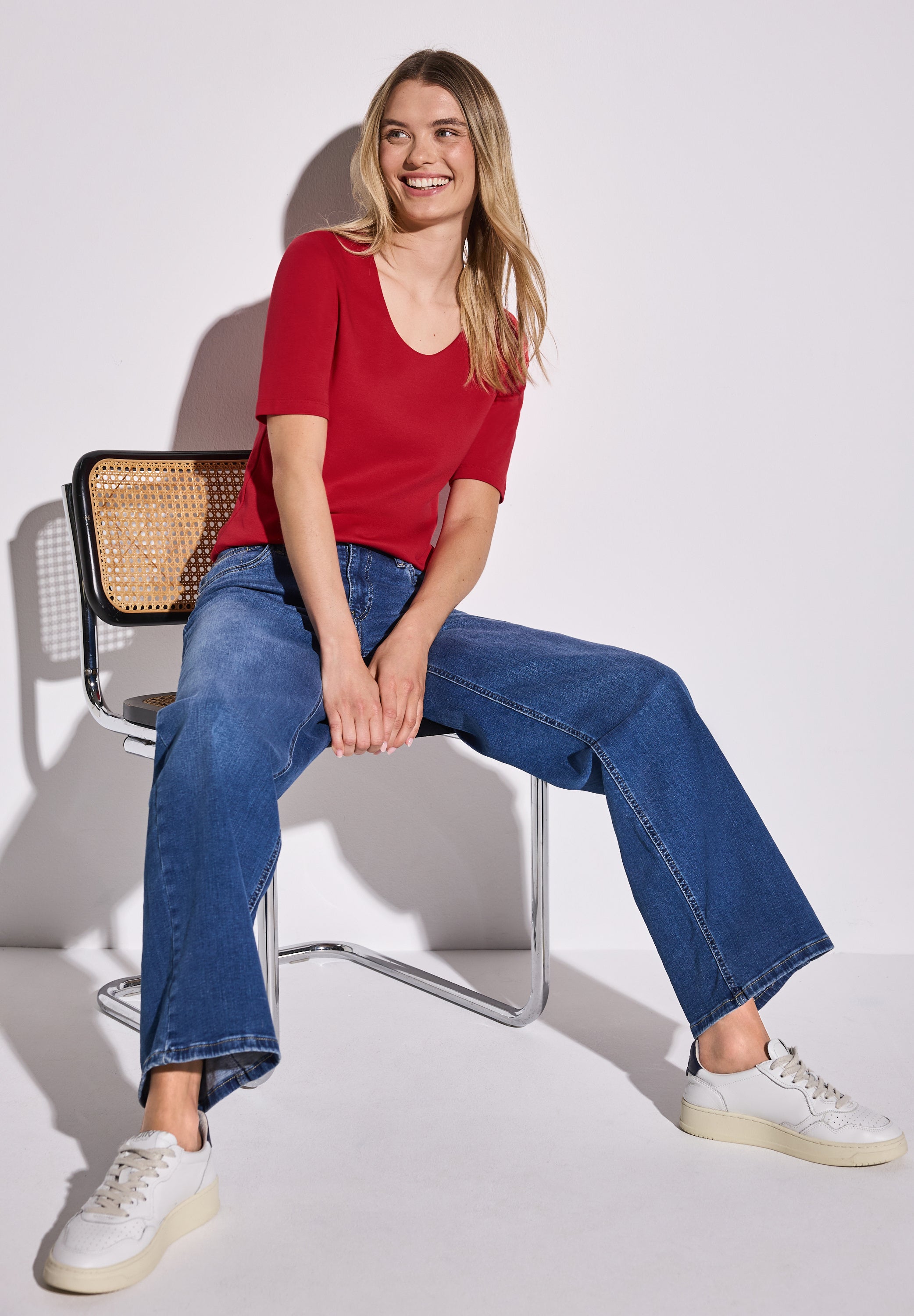Street One Damen T-Shirt Palmira Basic Style Halbarm V-Ausschnitt