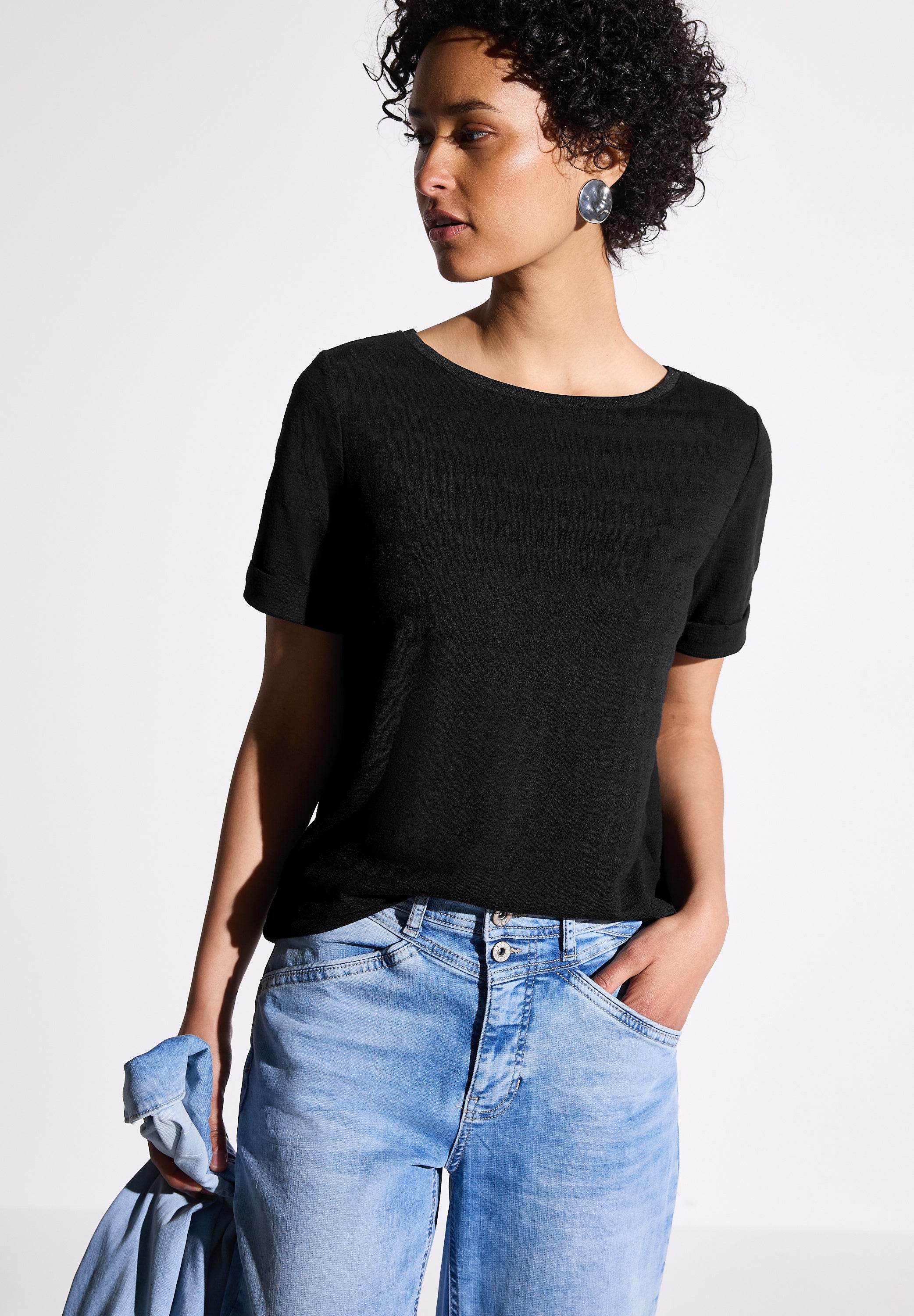 Street One Strukturshirt Damen eleganter U-Boot-Ausschnitt