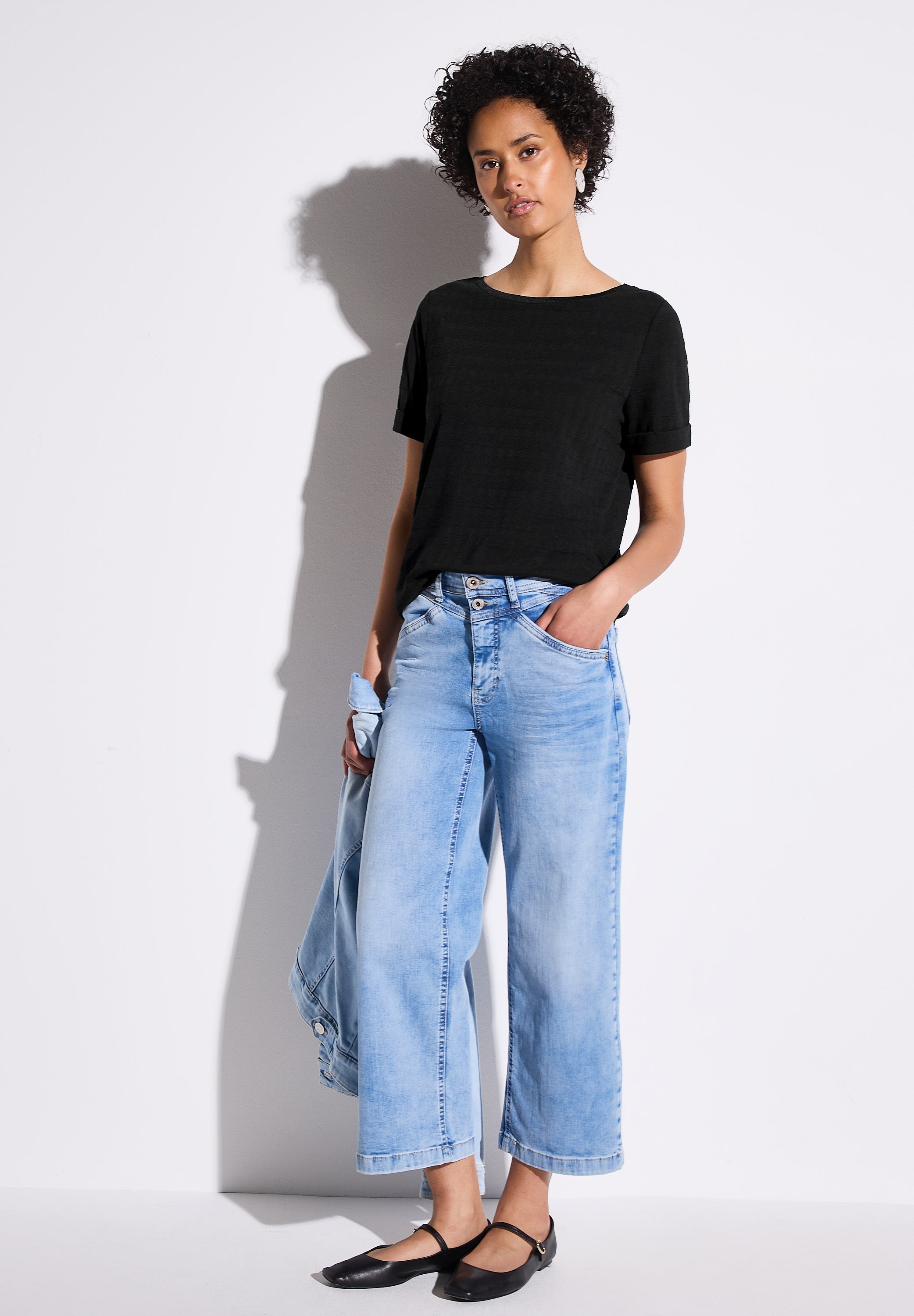 Street One Strukturshirt Damen eleganter U-Boot-Ausschnitt
