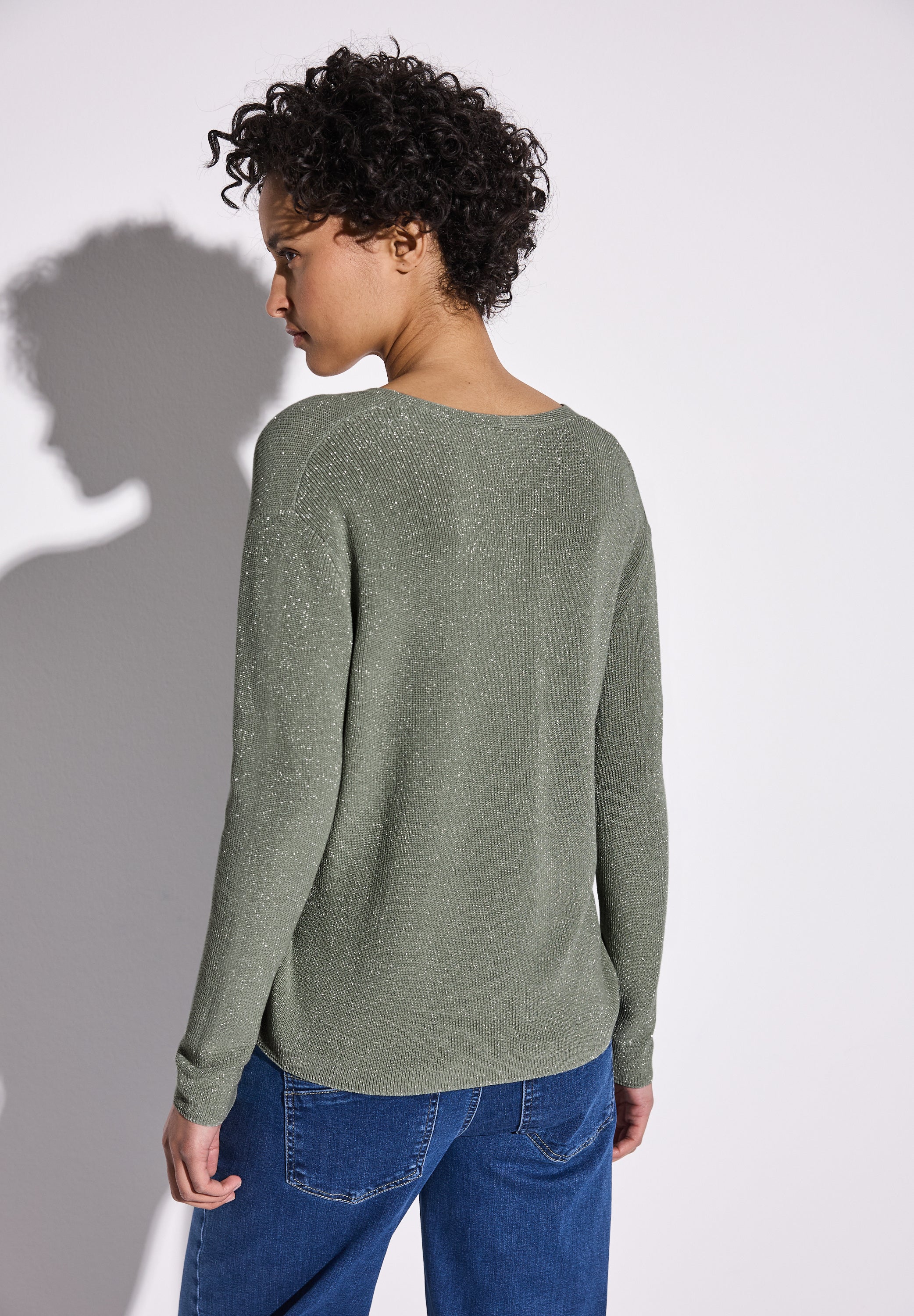 Street One Strickpullover Damen mit glitzernden Details und V-Ausschnitt