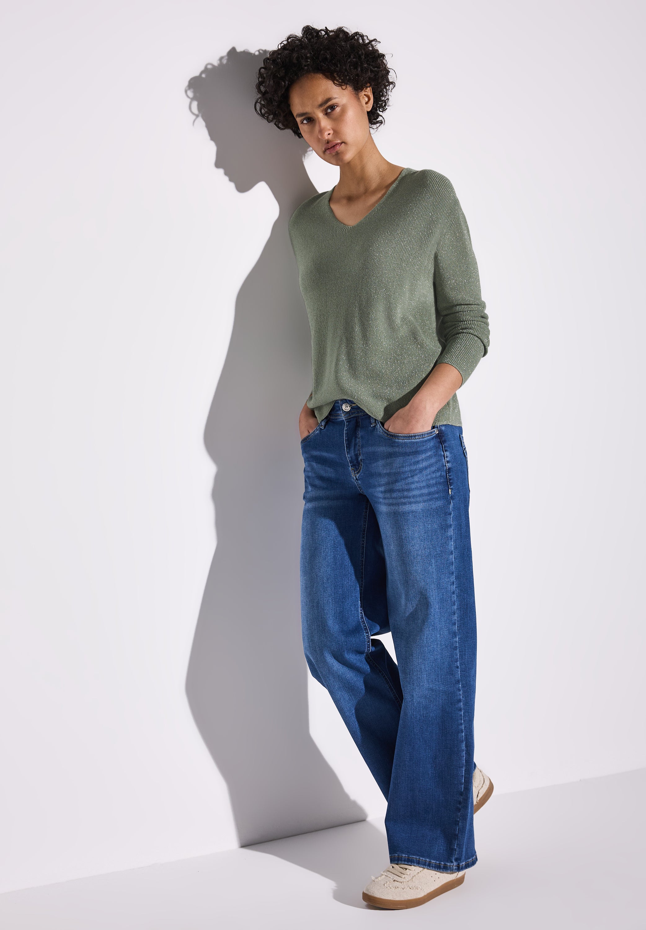 Street One Strickpullover Damen mit glitzernden Details und V-Ausschnitt