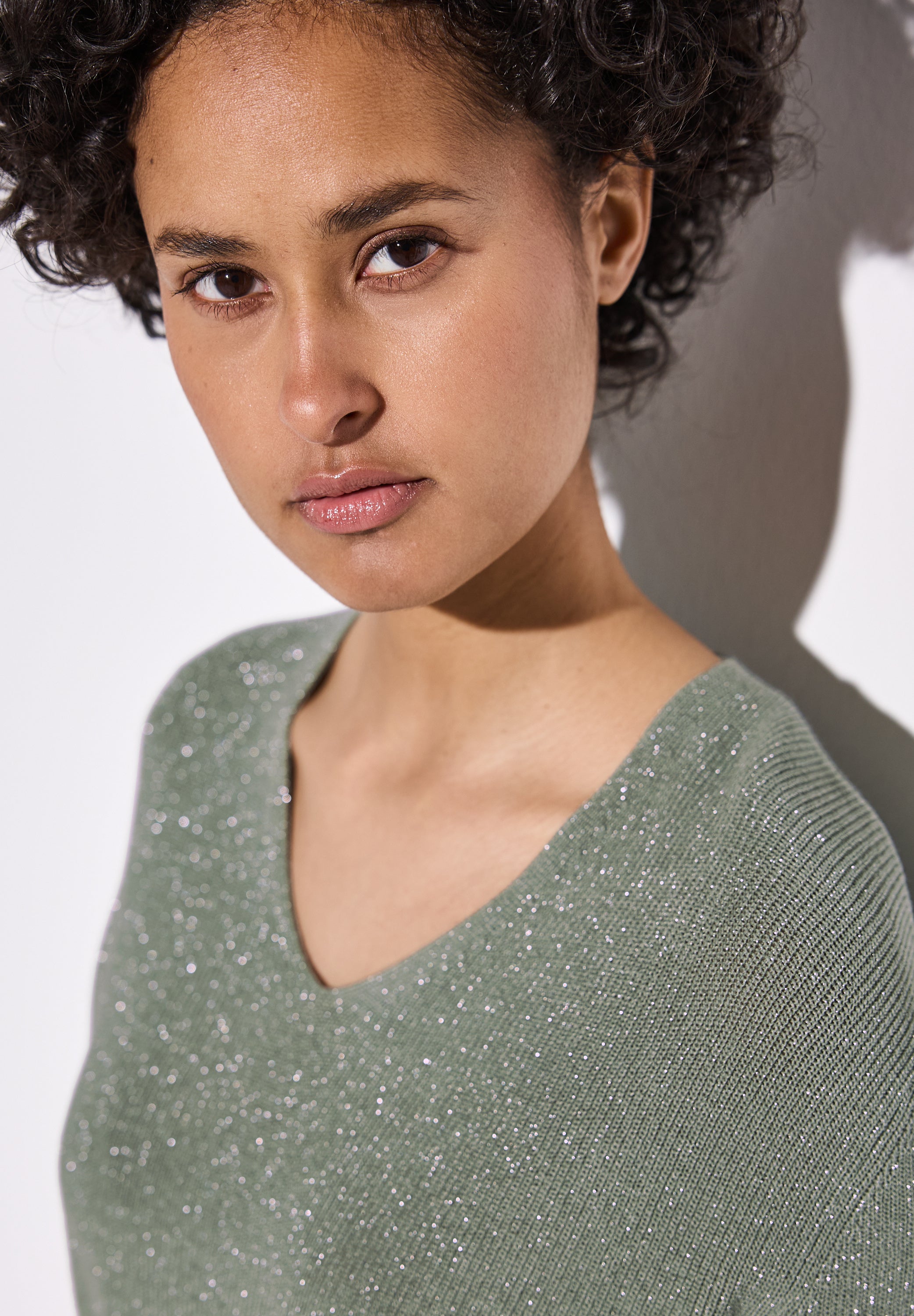 Street One Strickpullover Damen mit glitzernden Details und V-Ausschnitt