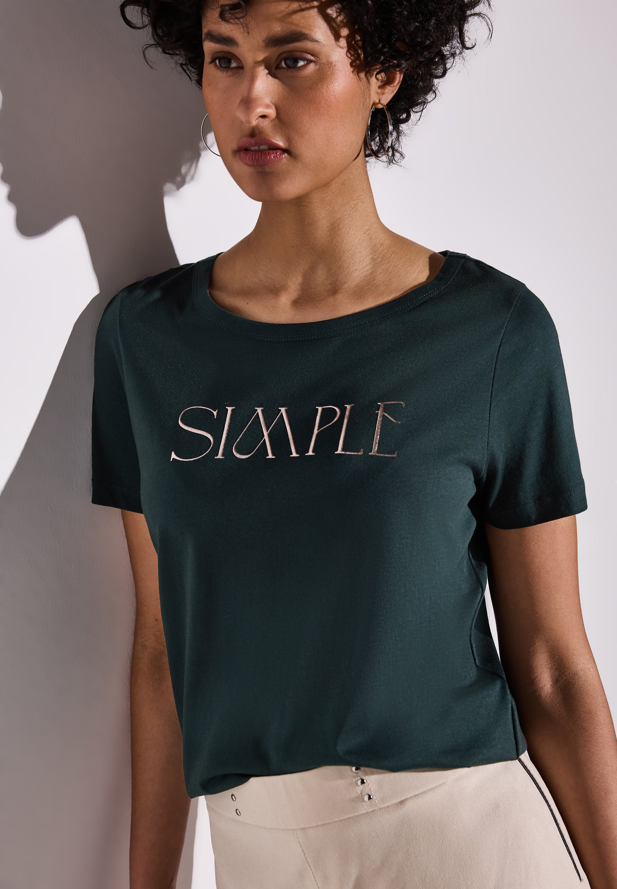 Street One Damen T-Shirt Glänzendes Wording-Print Baumwoll-Modalmix