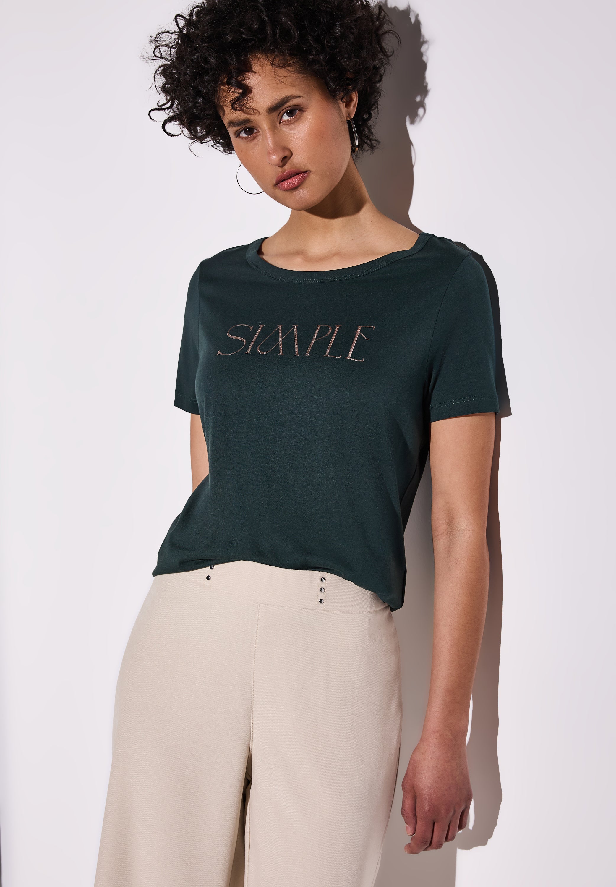 Street One Damen T-Shirt Glänzendes Wording-Print Baumwoll-Modalmix