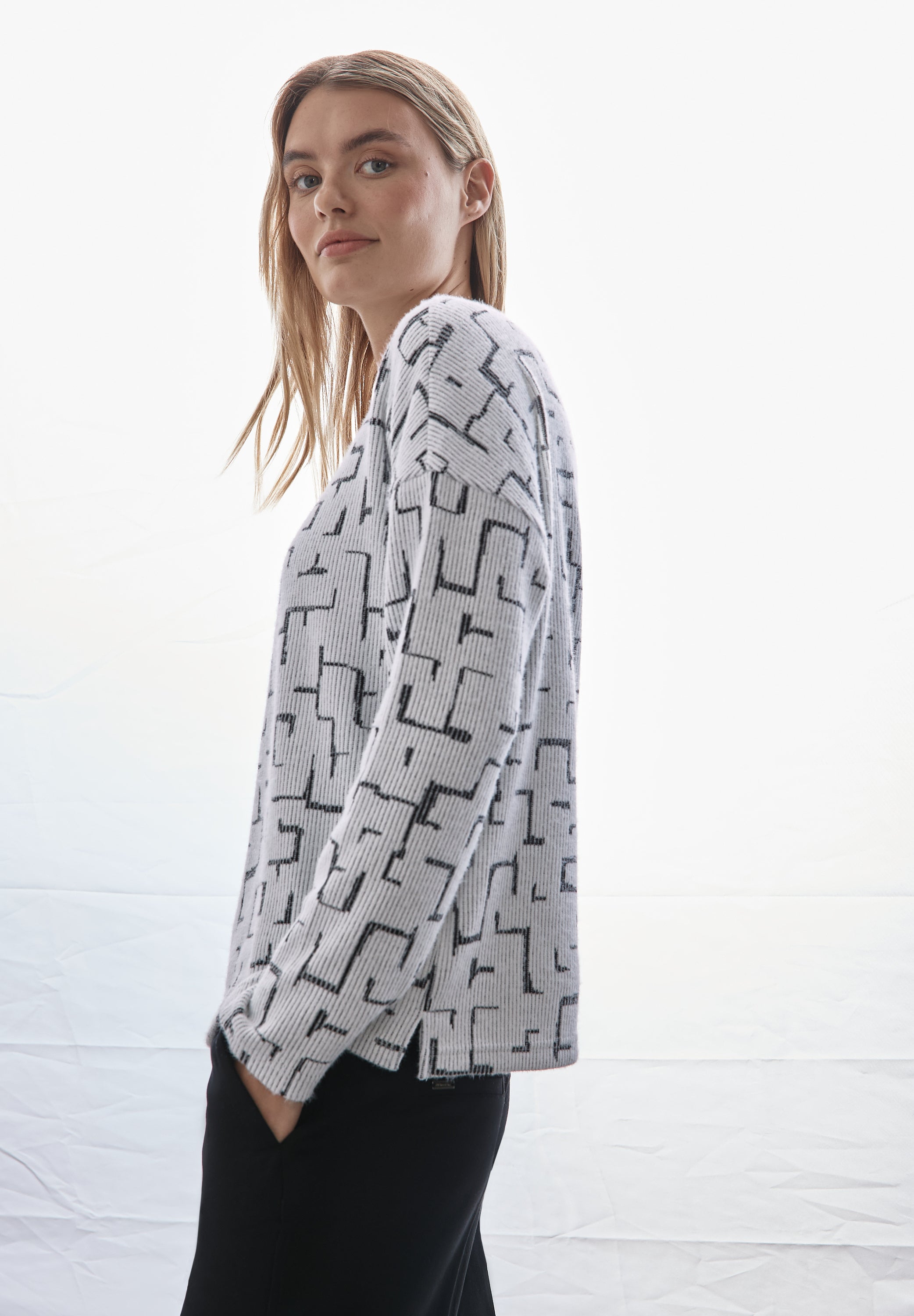 Street One Langarmshirt Damen Flauschiges Shirt mit Print