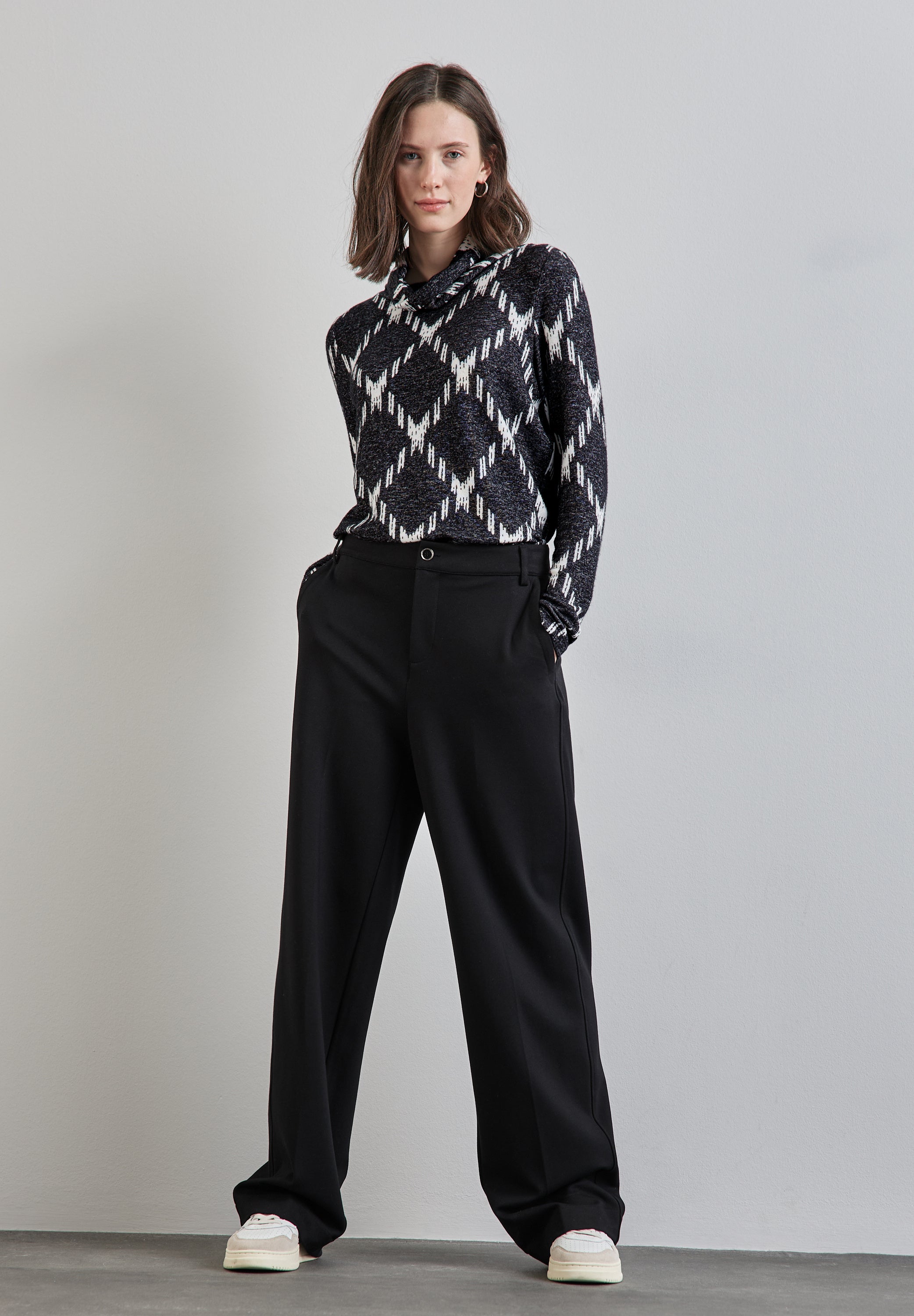 Street One Langarmshirt Rollkragen Damen Karomuster Viskosemix