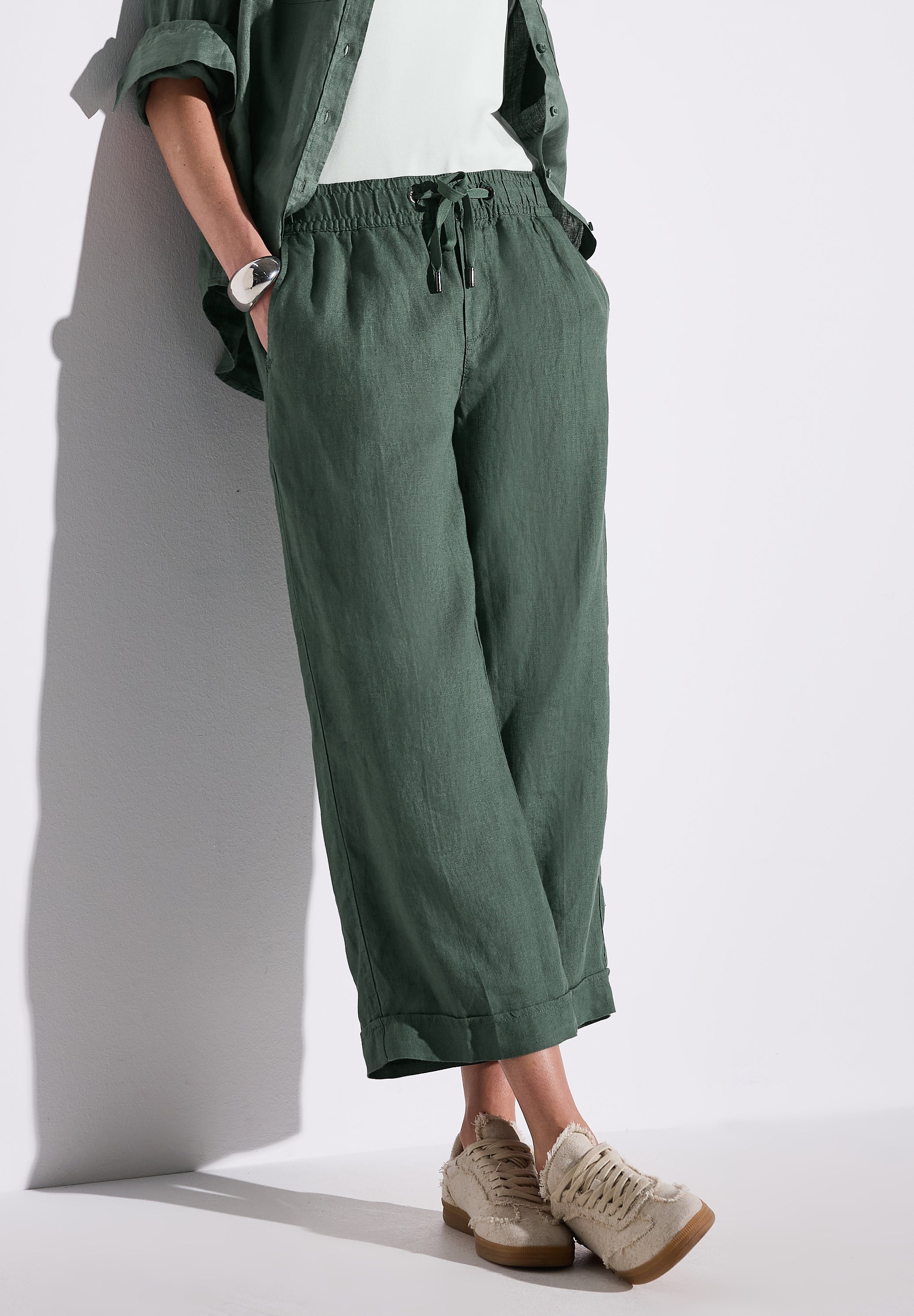 Street One Leinen-Culotte Damen Sommerhose Wide Leg Mid Waist