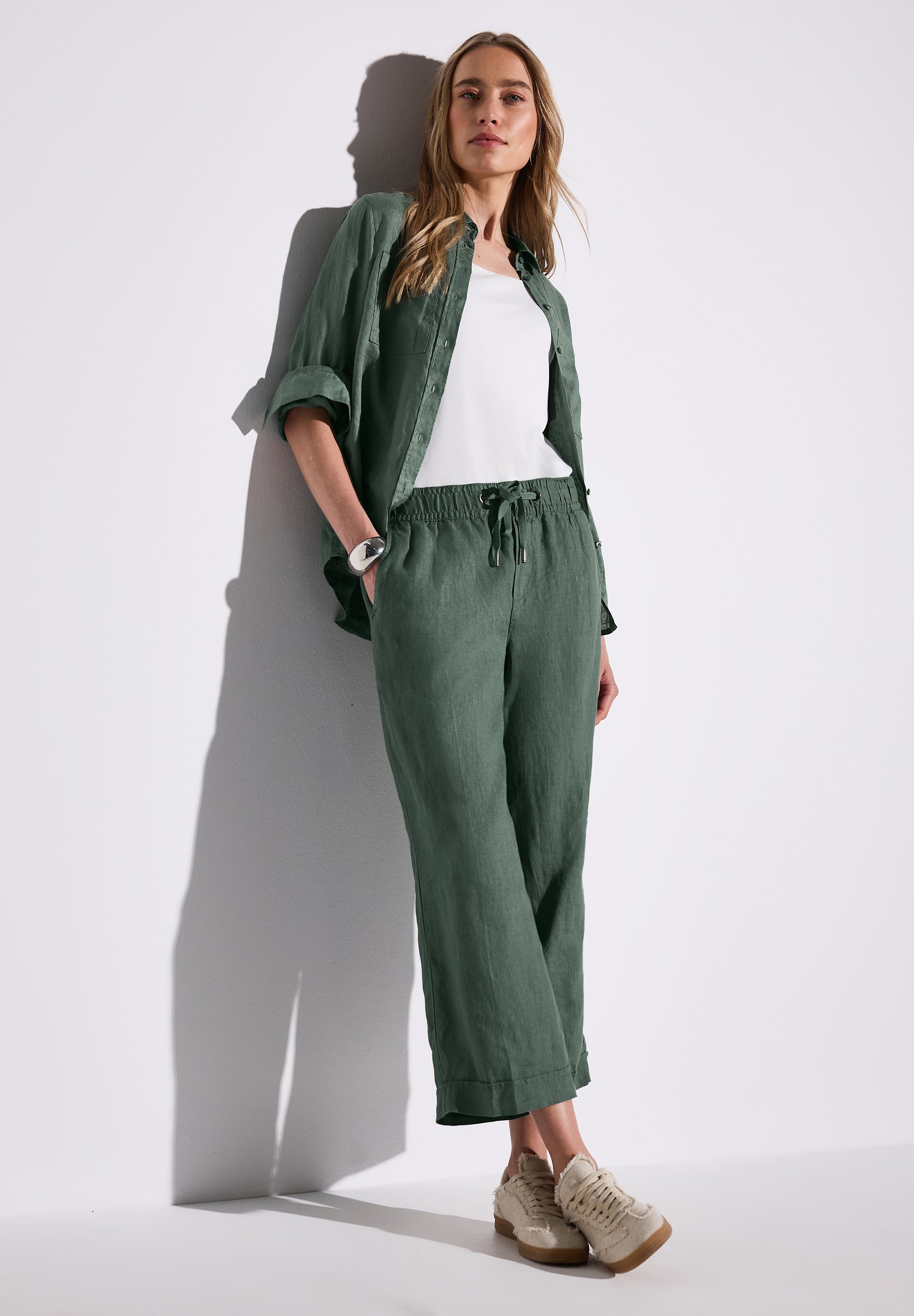 Street One Leinen-Culotte Damen Sommerhose Wide Leg Mid Waist