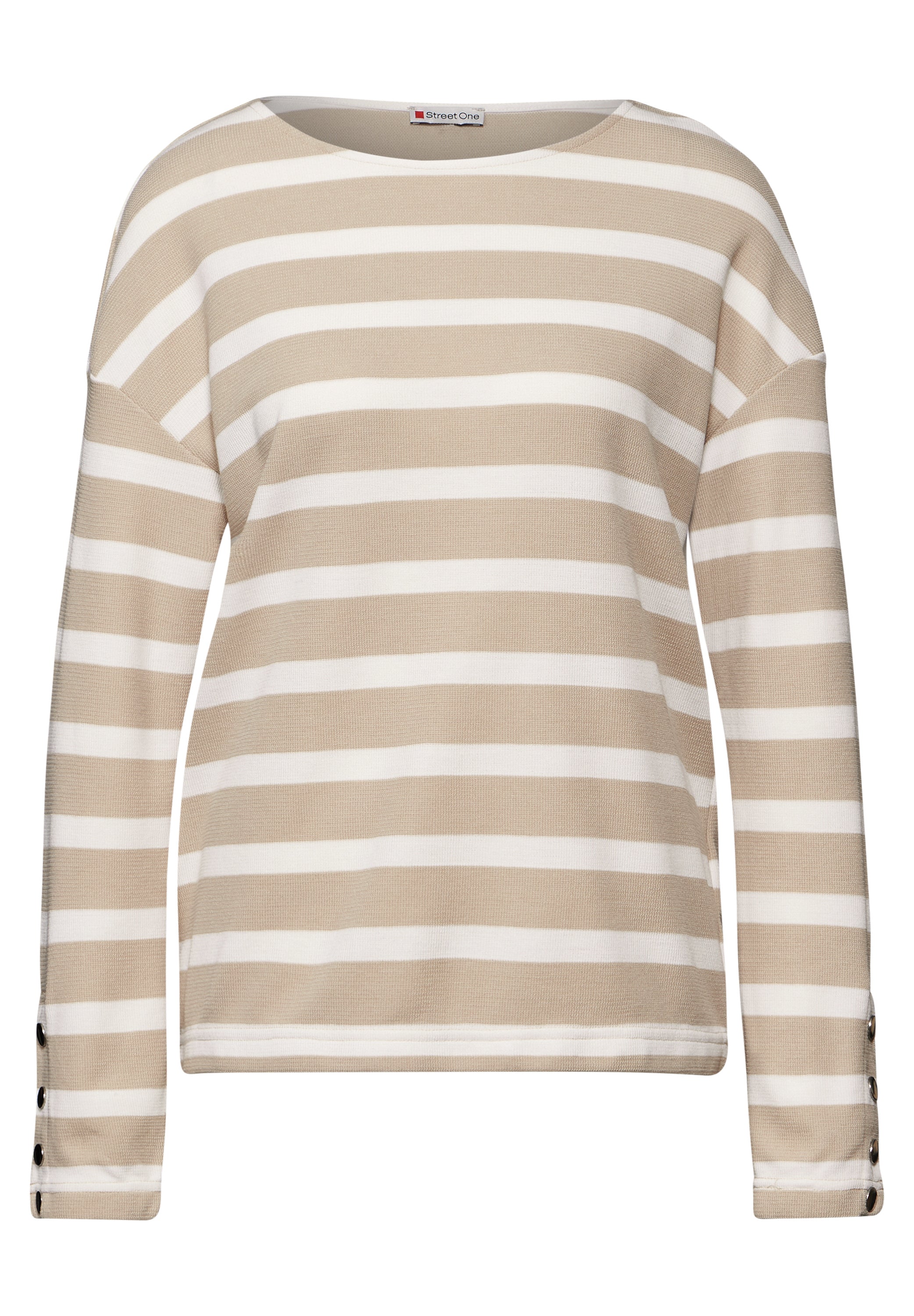 Street One Streifenshirt mit Knöpfen Damen Langarm U-Boot-Ausschnitt
