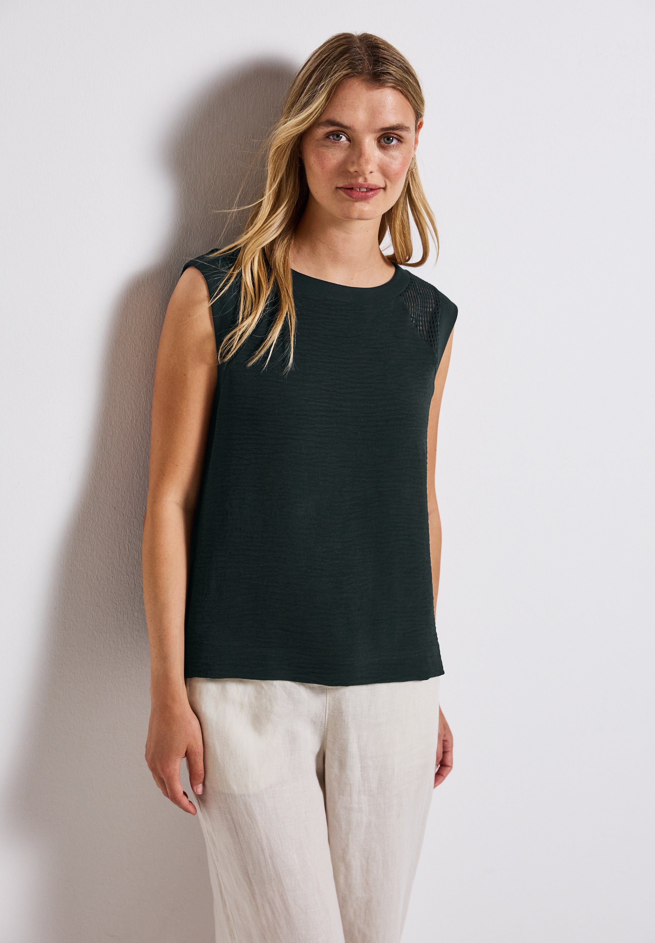 Street One Damen Ärmelloses Top Mesh Details Viskosemix
