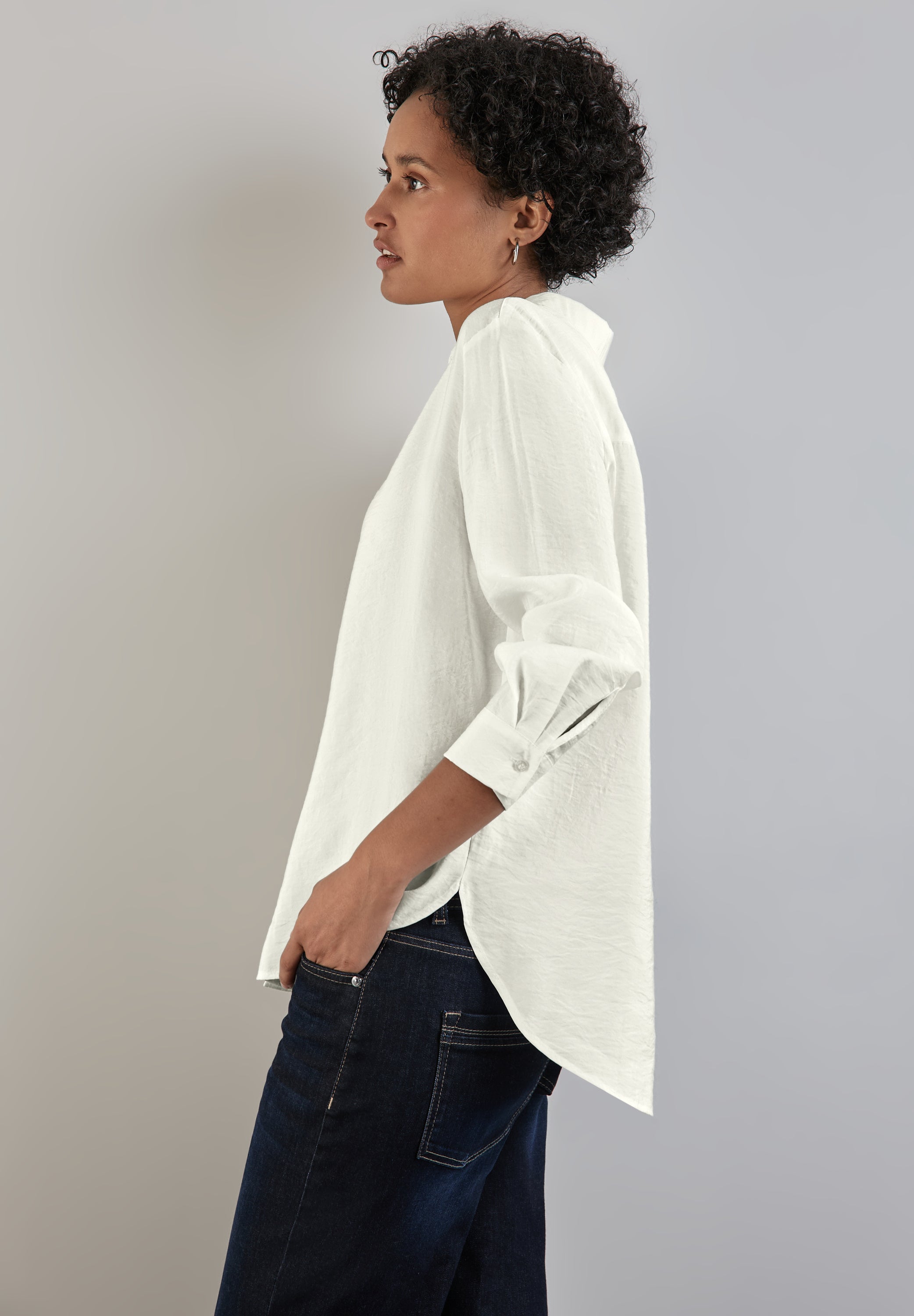Street One Bluse Damen Büro Hemdkragen Langarm Weicher Materialmix
