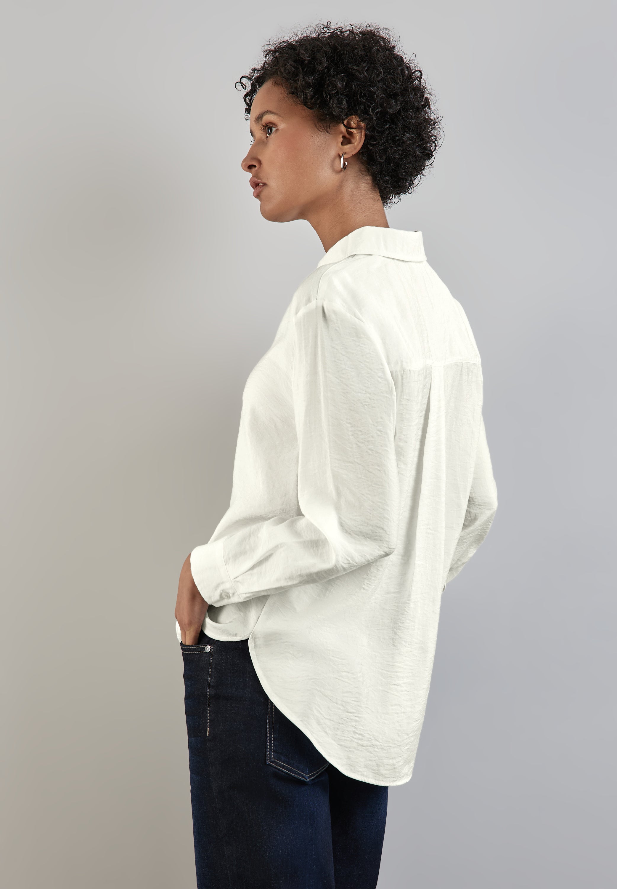 Street One Bluse Damen Büro Hemdkragen Langarm Weicher Materialmix