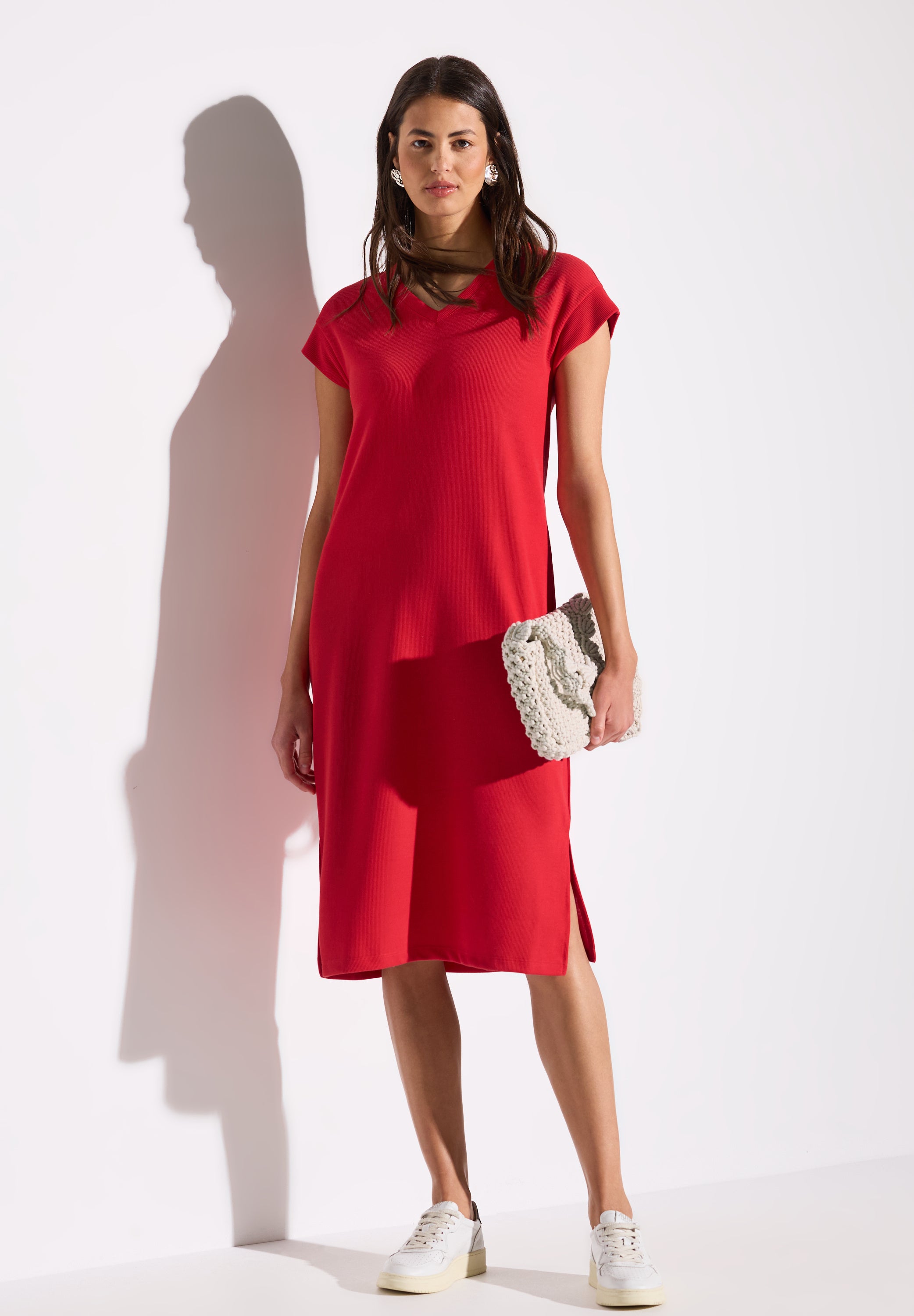 Street One Midi-Kleid Damen Sommer Rippstruktur ärmellos