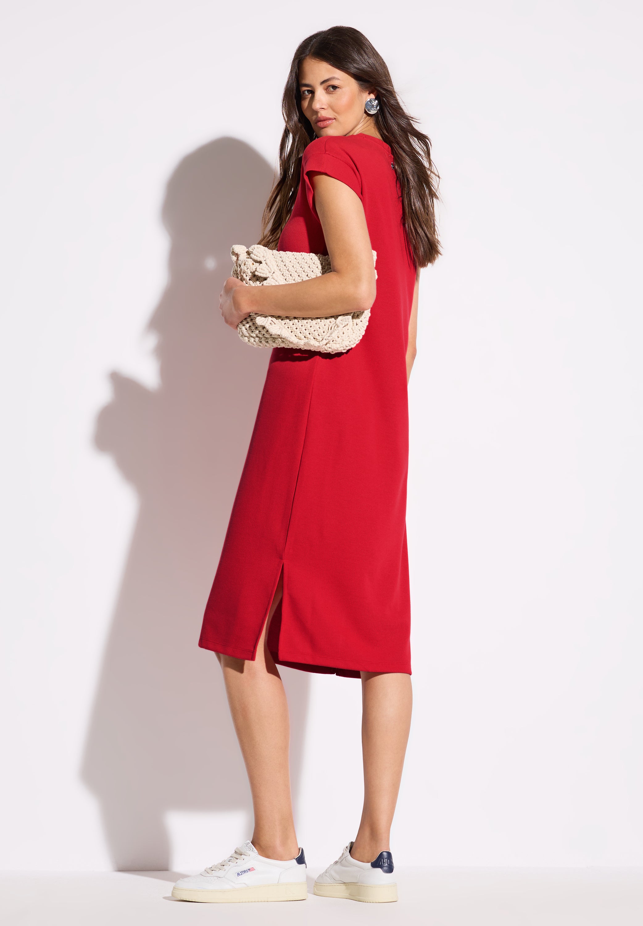Street One Midi-Kleid Damen Sommer Rippstruktur ärmellos